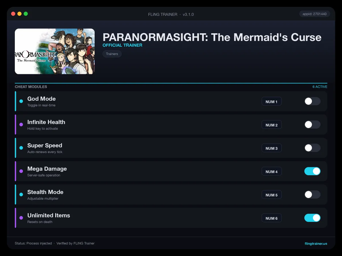 PARANORMASIGHT: The Mermaid's Curse Trainer interface