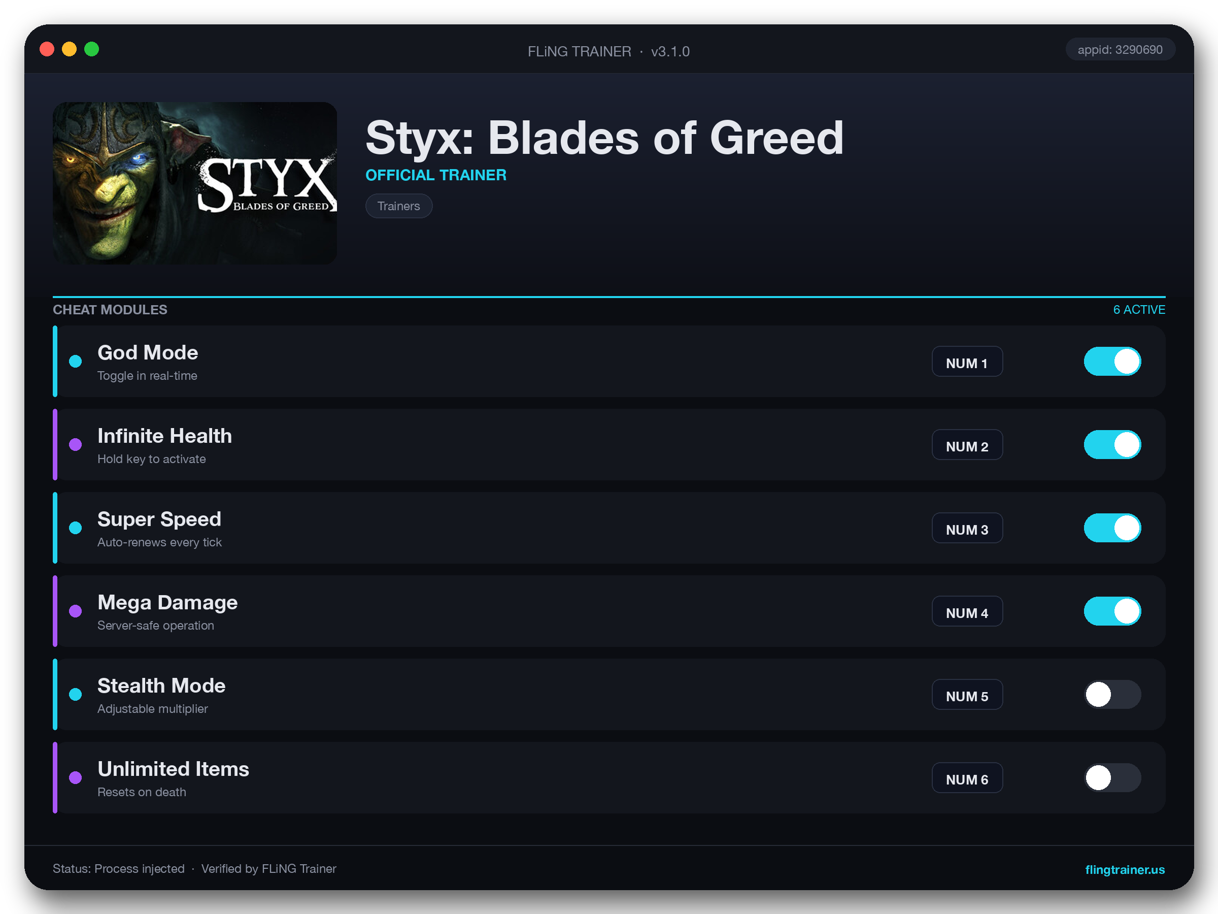 Styx: Blades of Greed Trainer interface