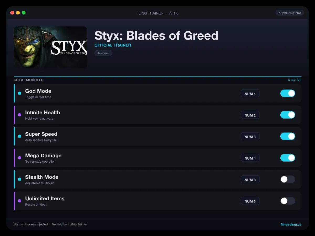Styx: Blades of Greed Trainer interface
