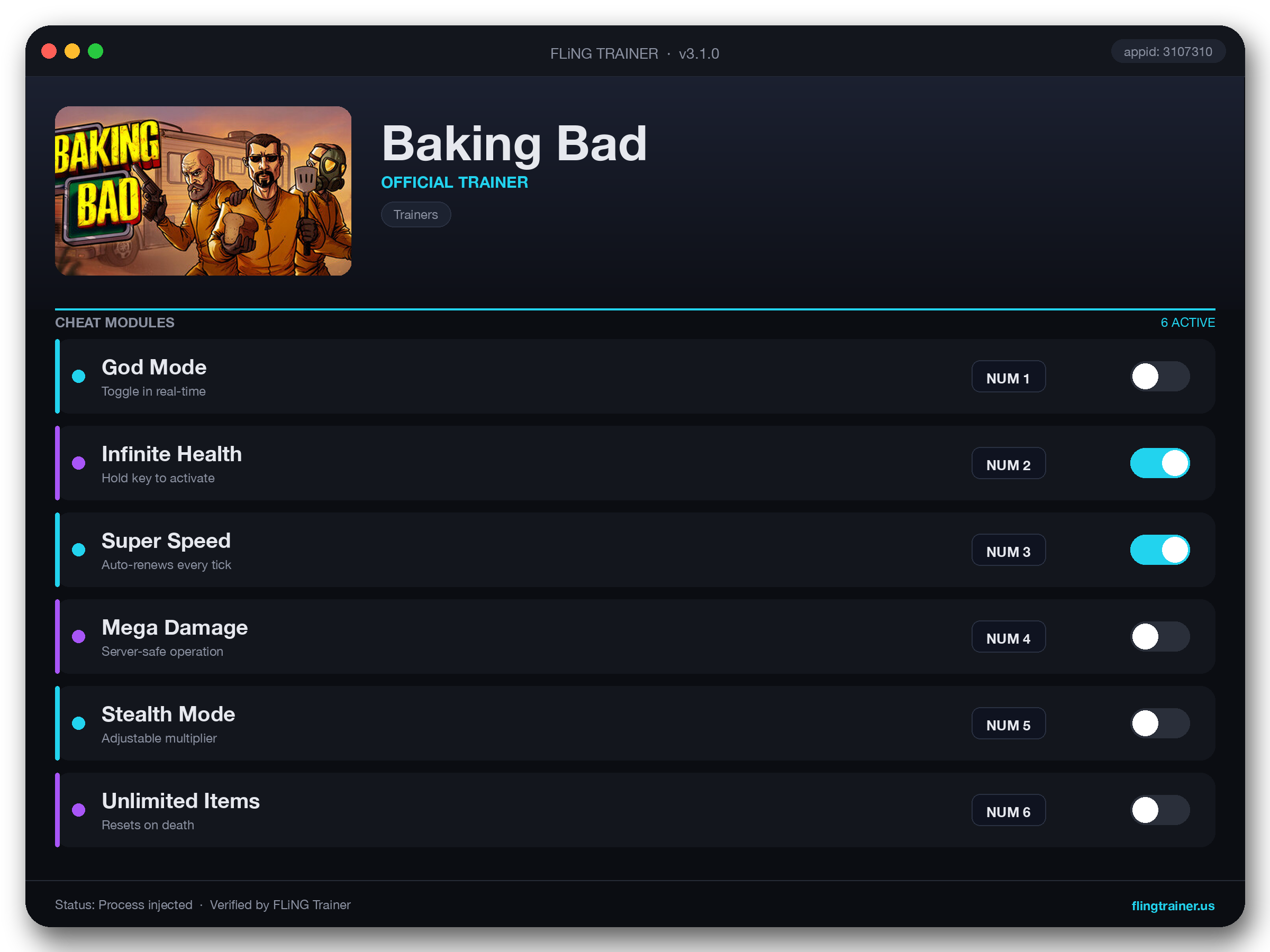 Baking Bad Trainer interface