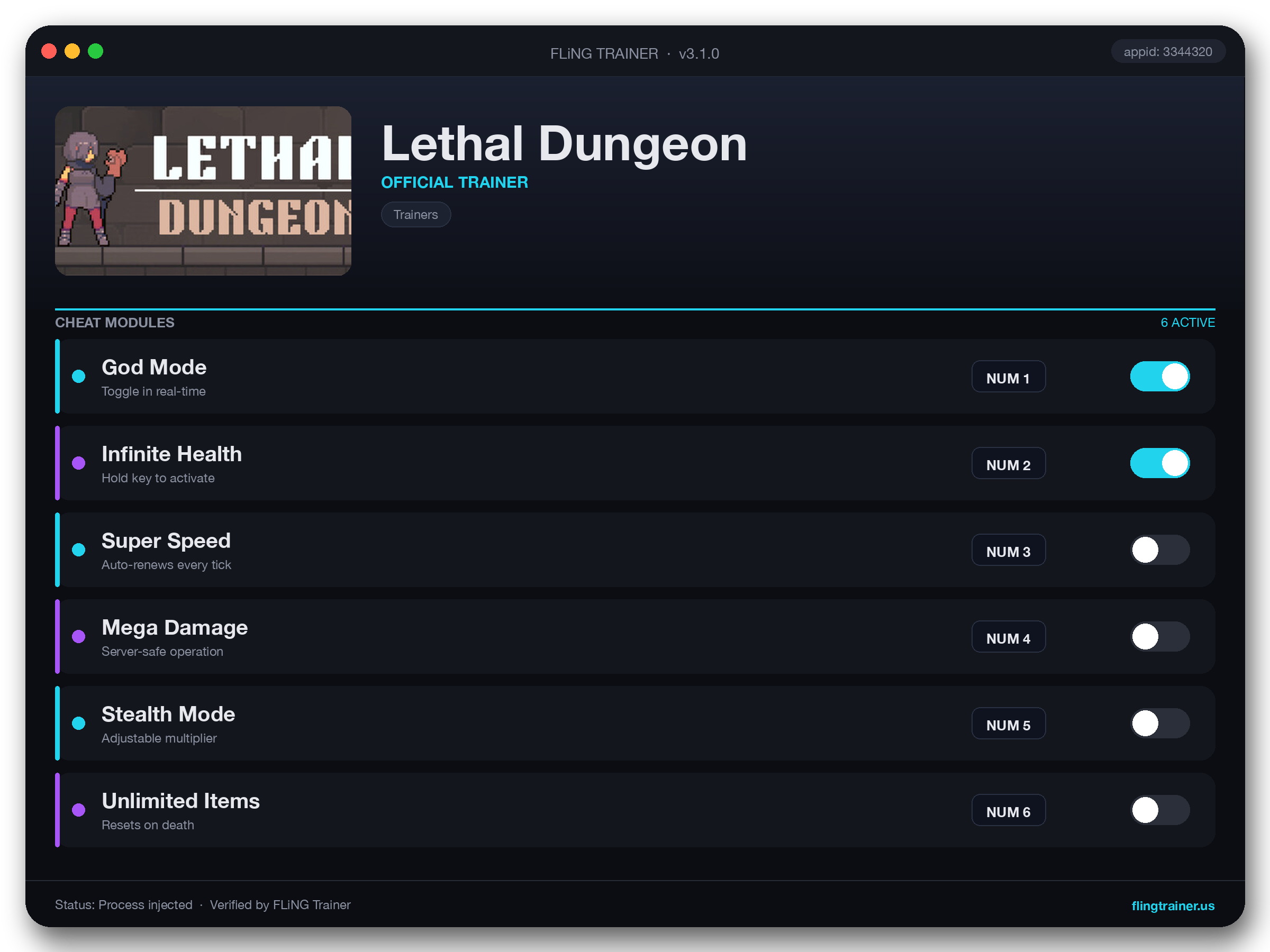 Lethal Dungeon Trainer interface