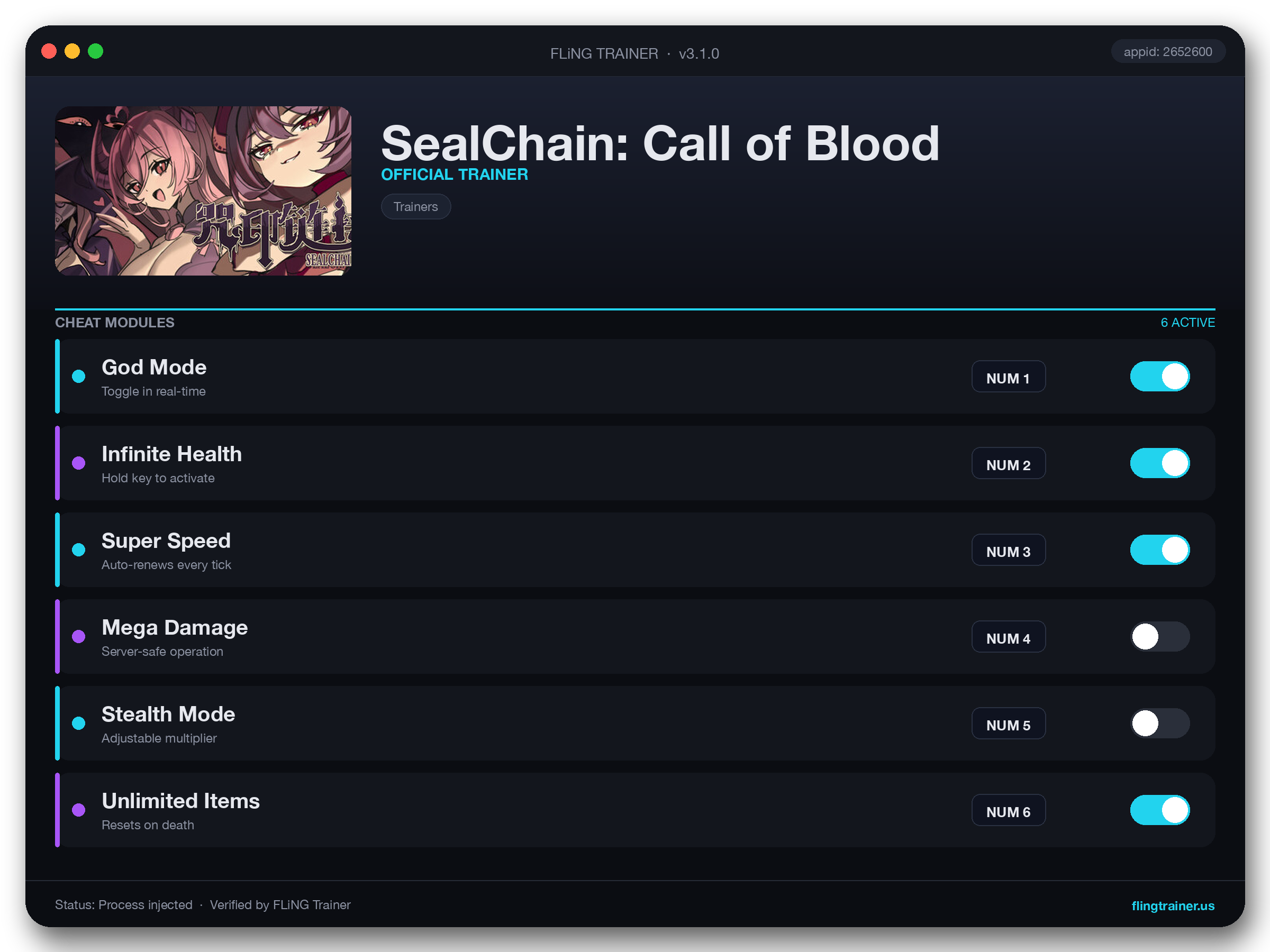 SealChain: Call of Blood Trainer interface