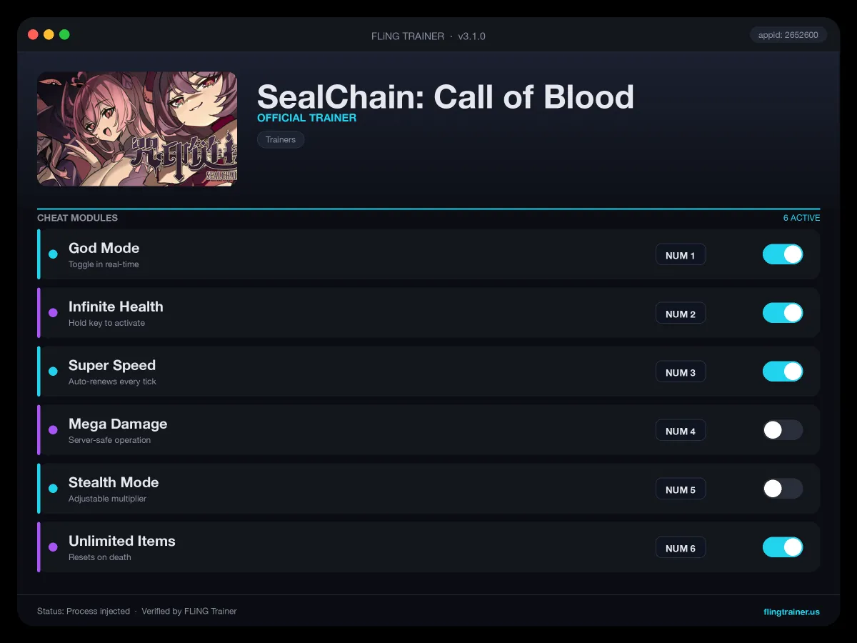 SealChain: Call of Blood Trainer interface