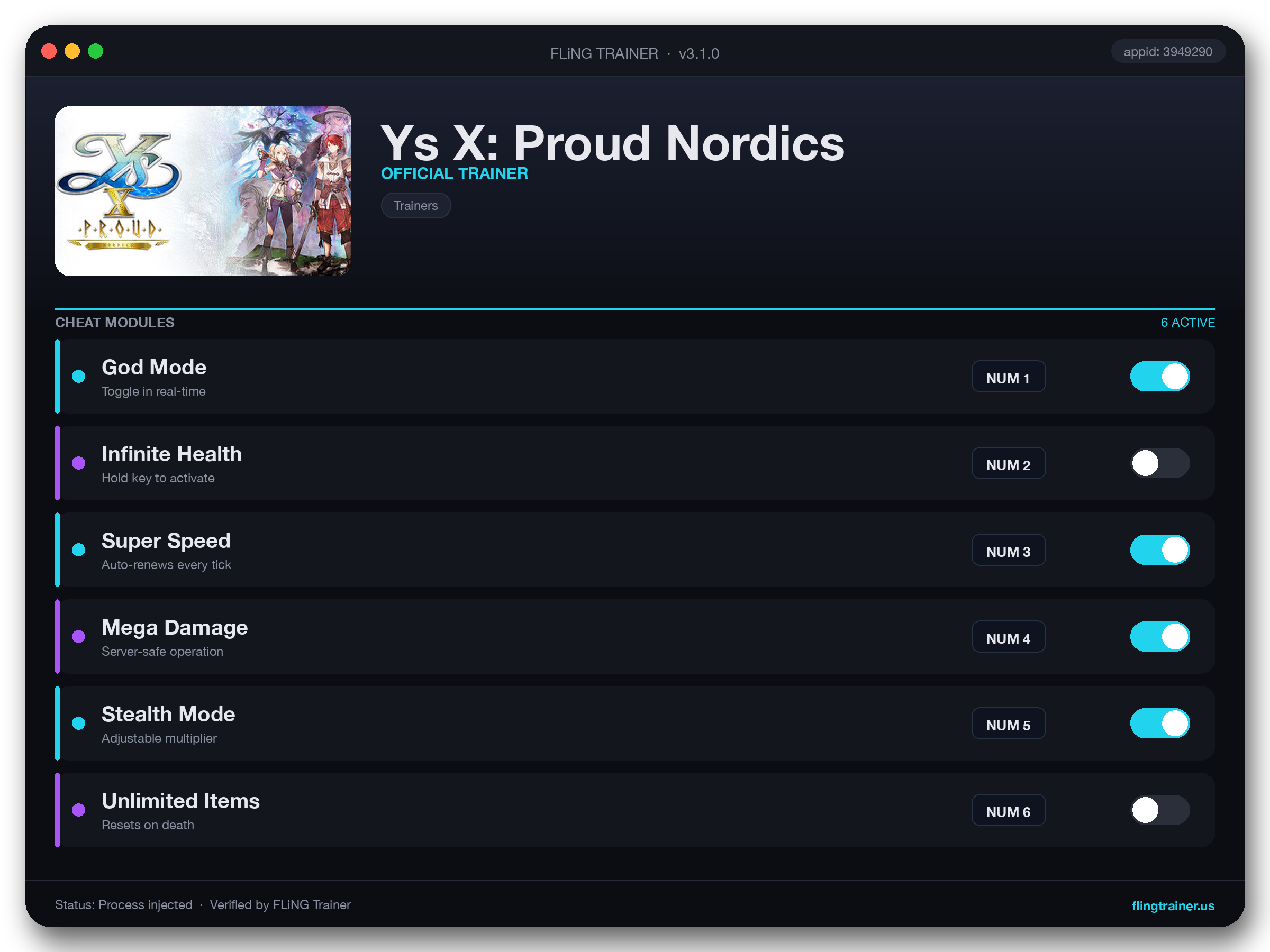Ys X: Proud Nordics Trainer interface