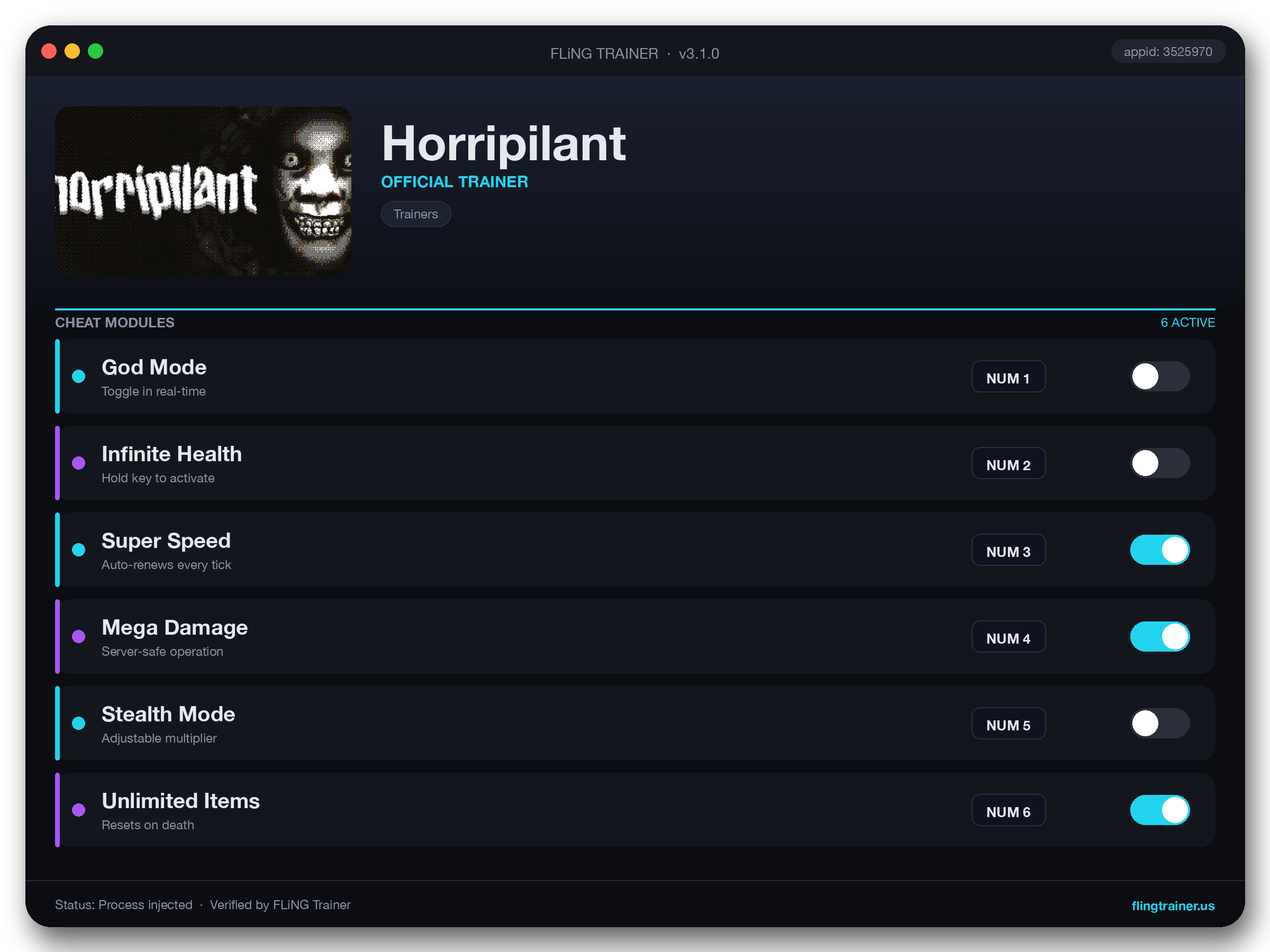 Horripilant Trainer interface