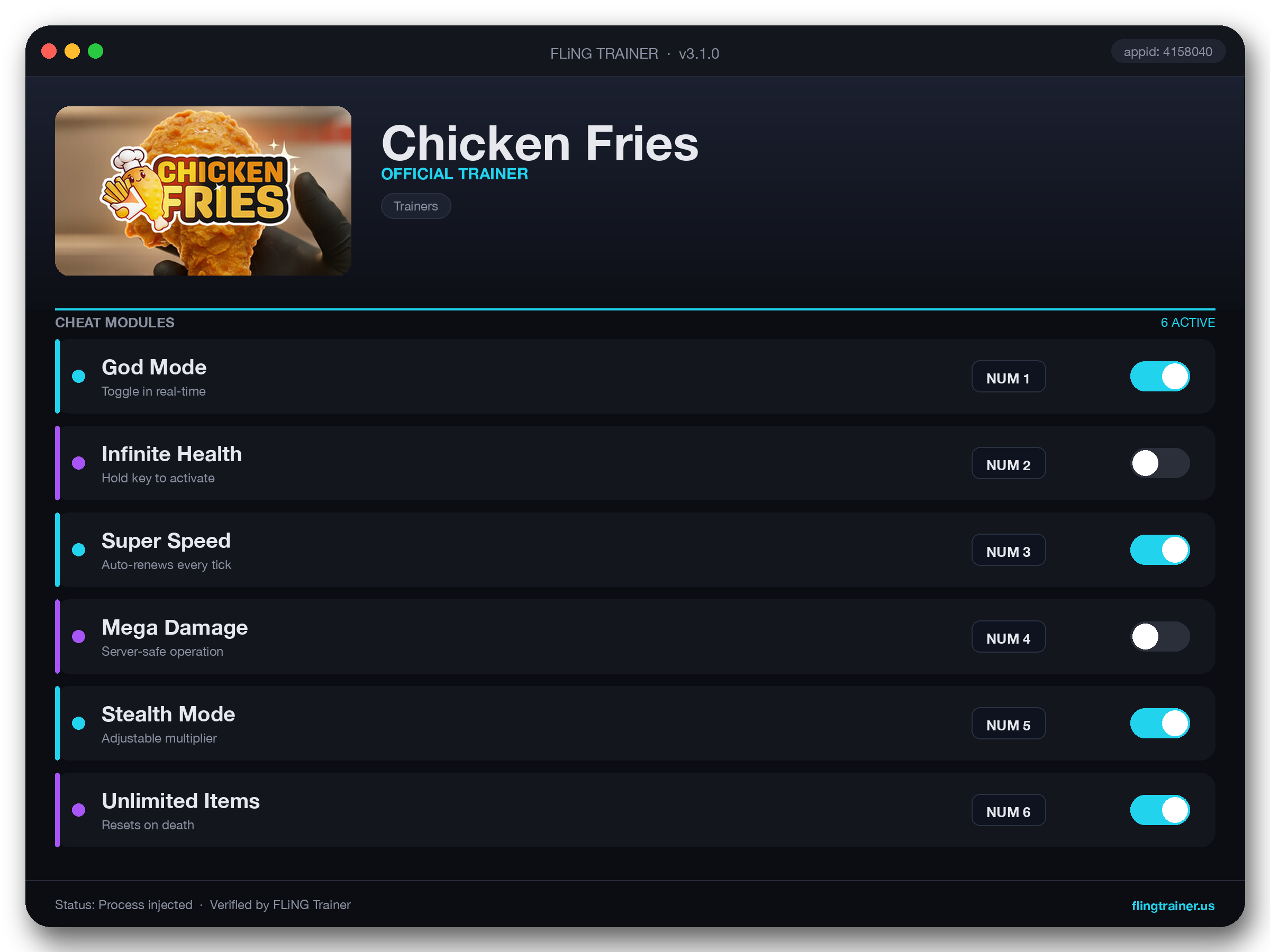 Chicken Fries Trainer interface
