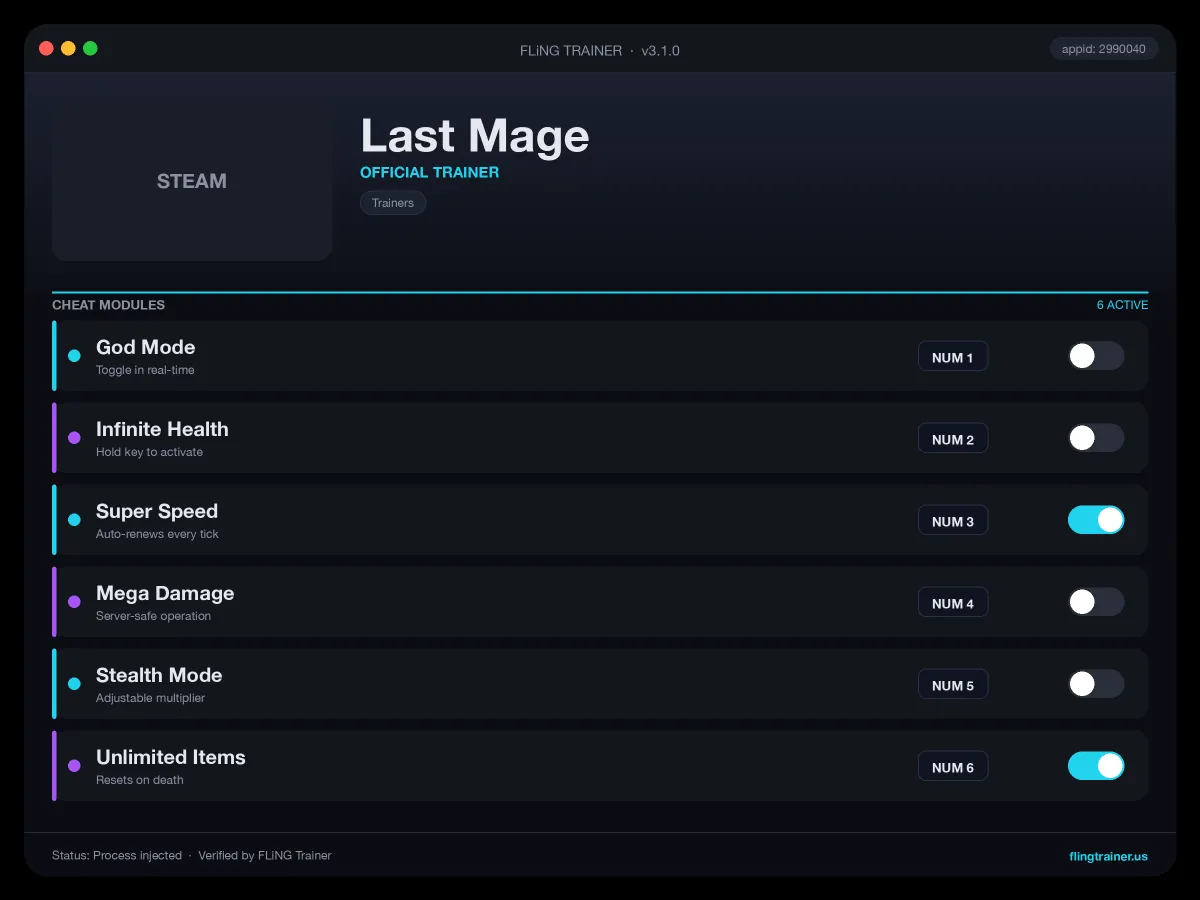 Last Mage Trainer interface