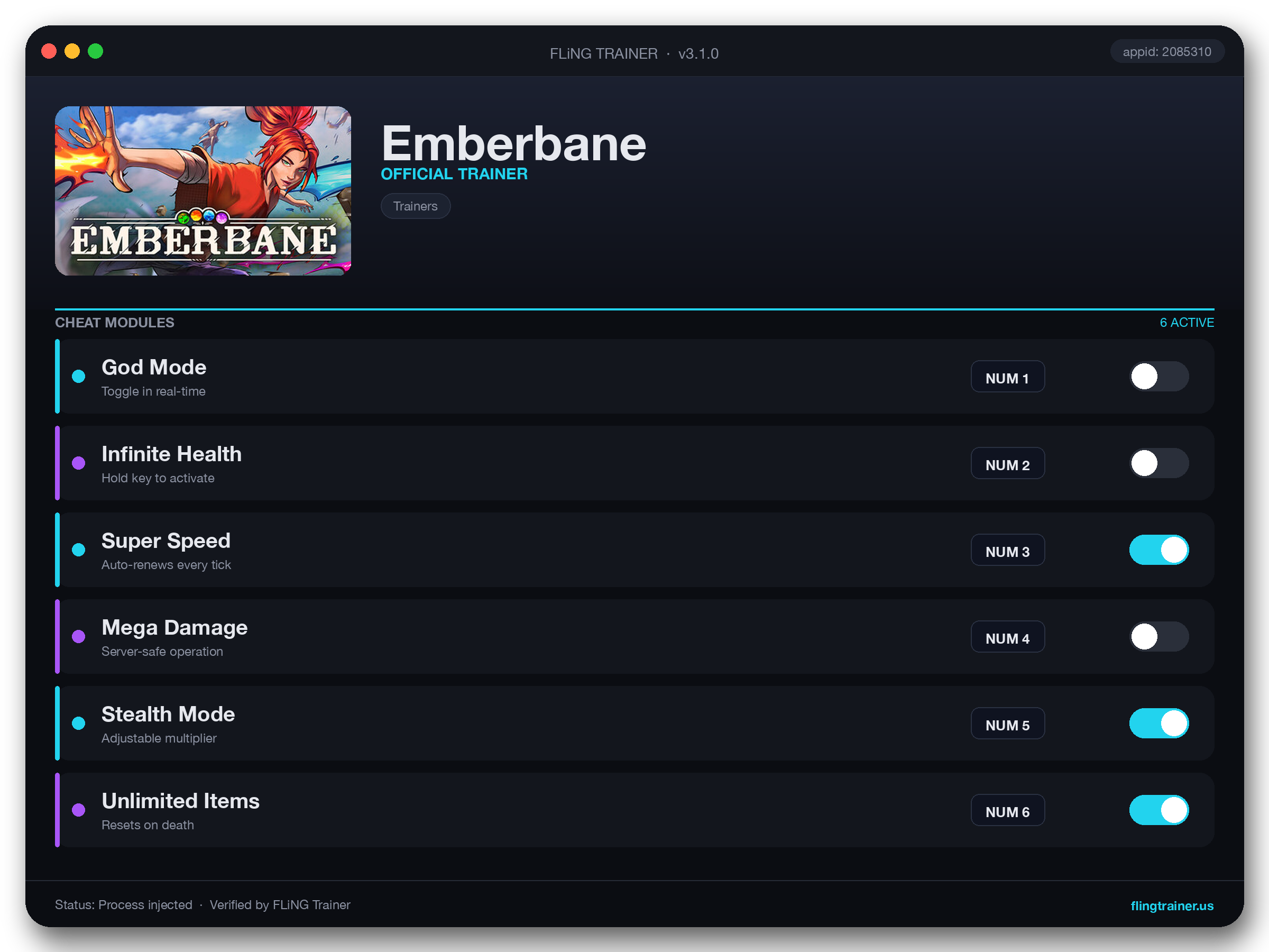 Emberbane Trainer interface