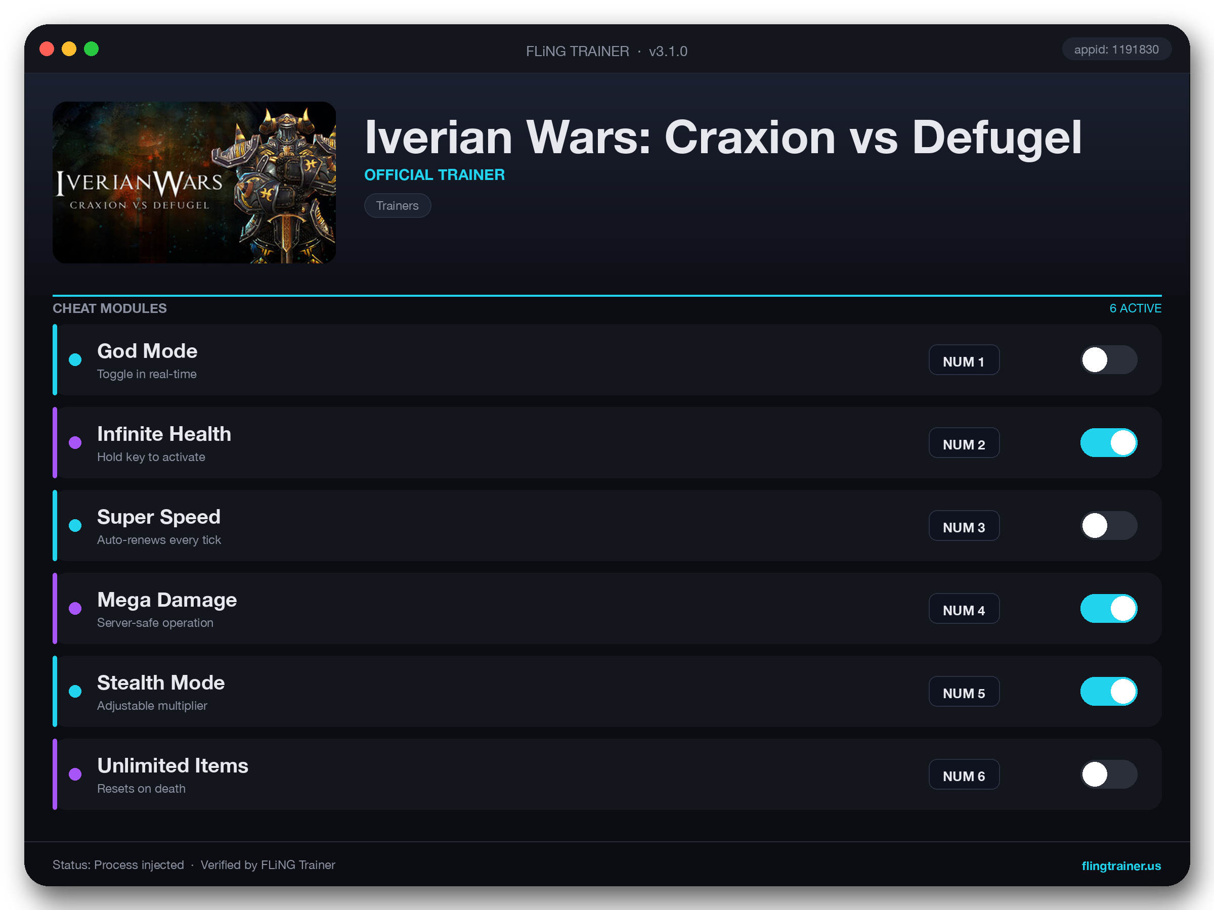 Iverian Wars: Craxion vs Defugel Trainer interface