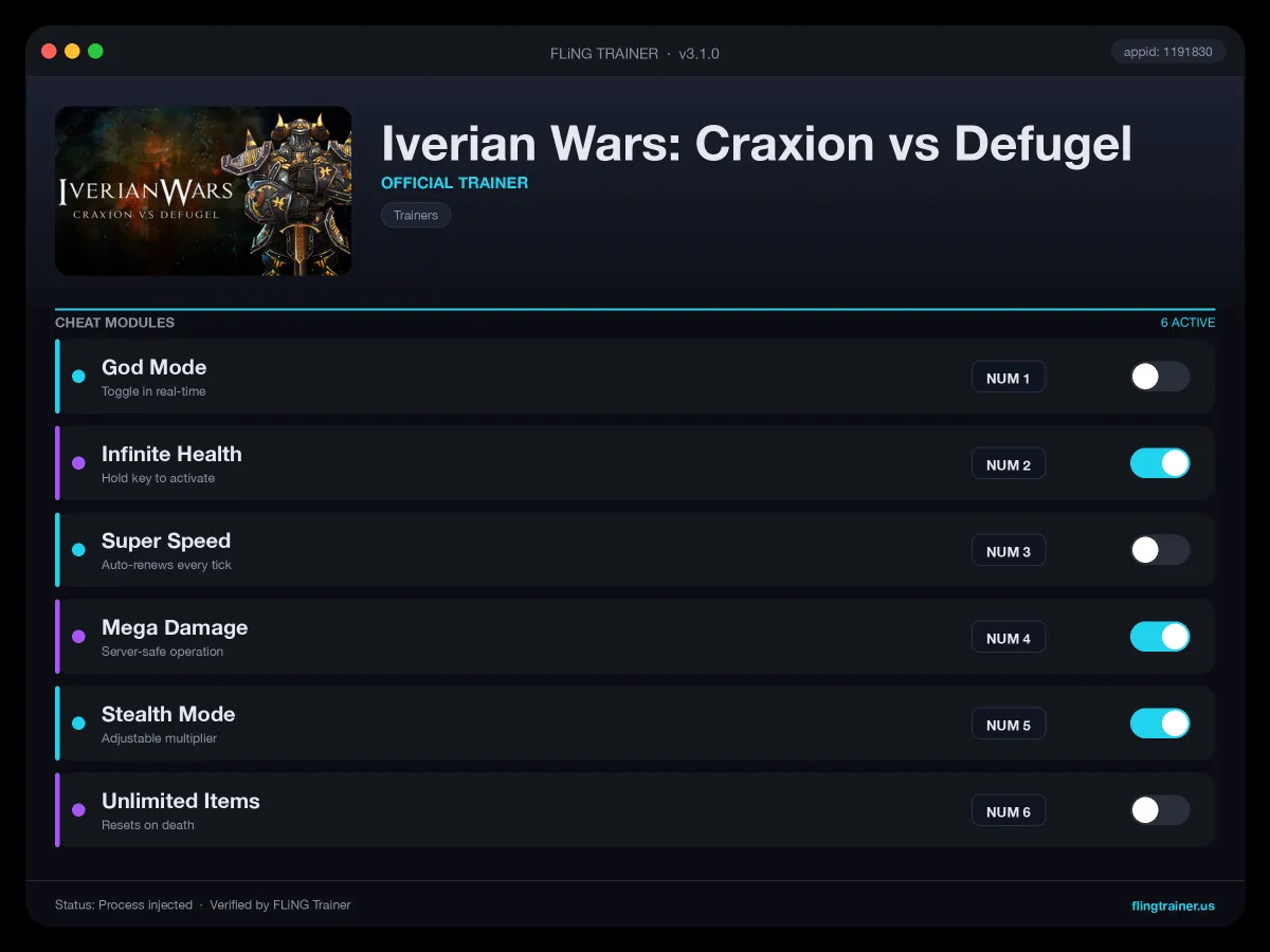 Iverian Wars: Craxion vs Defugel Trainer interface