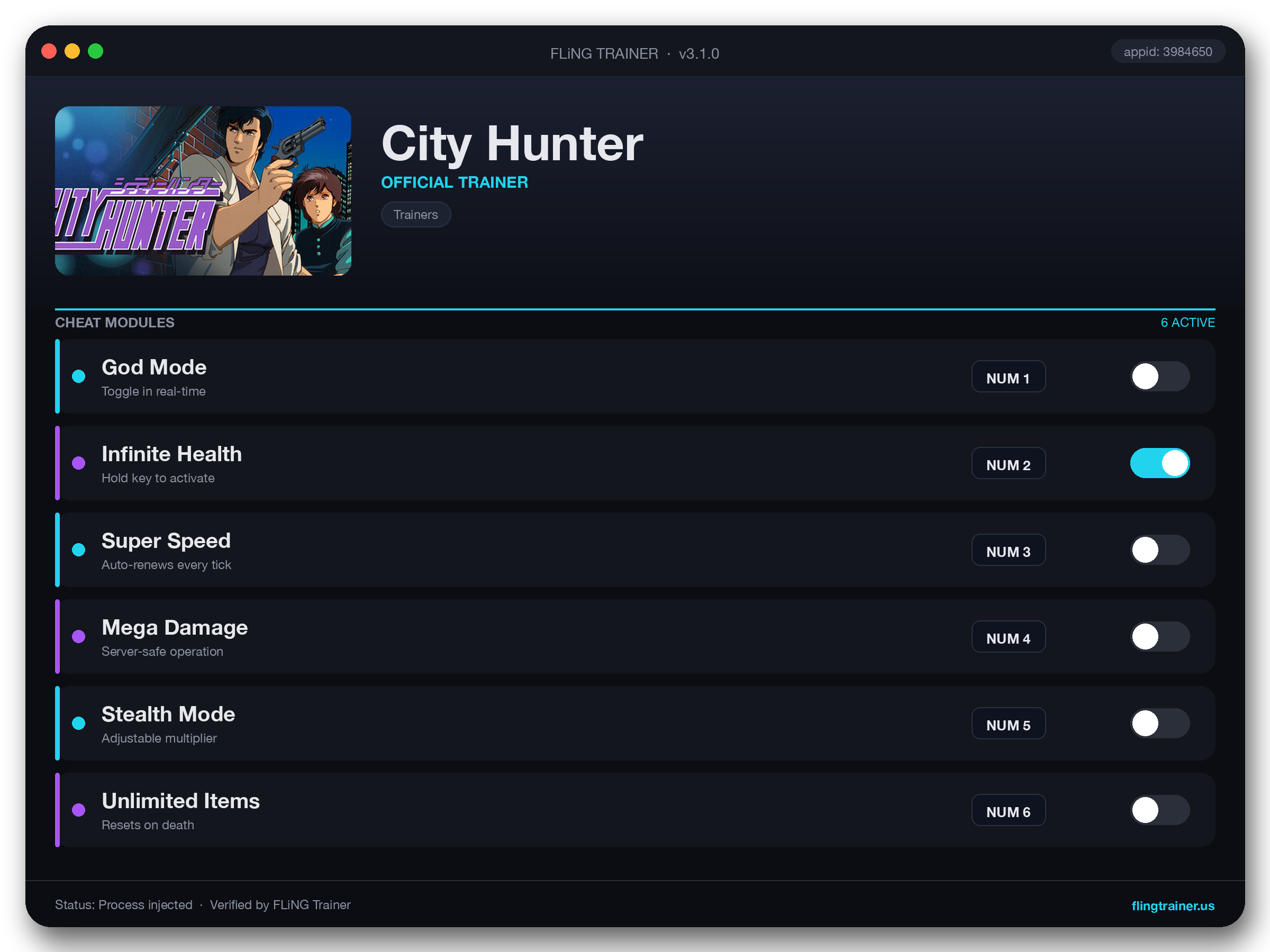 City Hunter Trainer interface