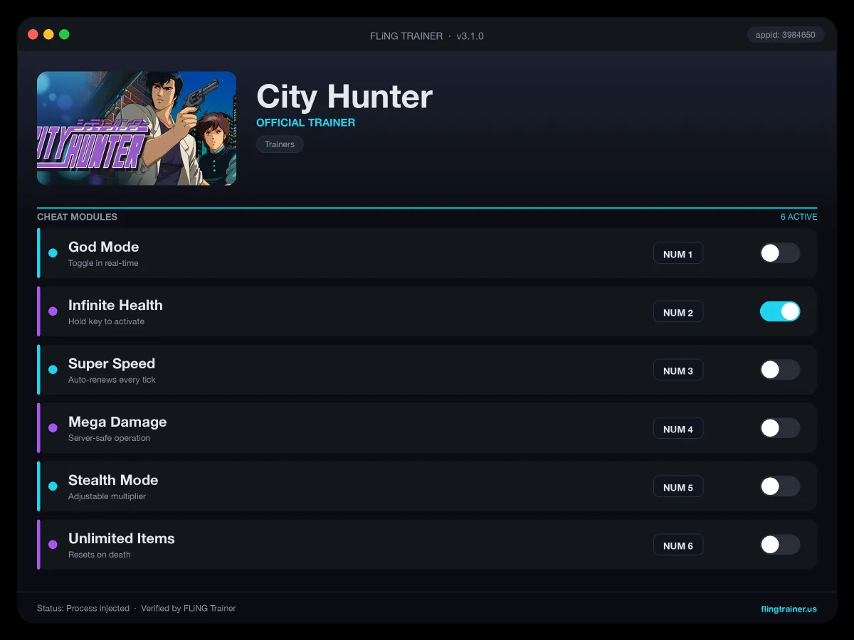 City Hunter Trainer interface