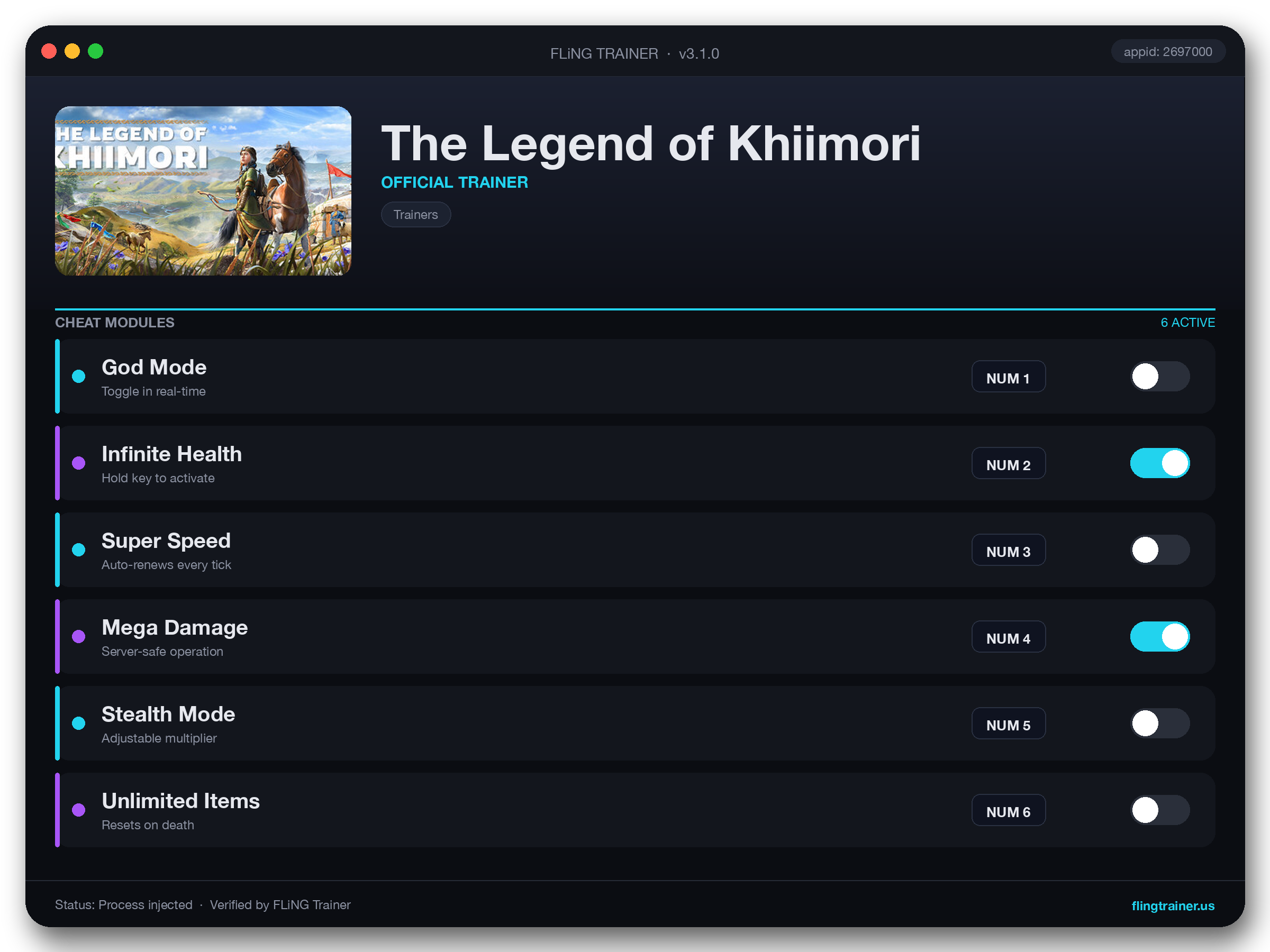 The Legend of Khiimori Trainer interface