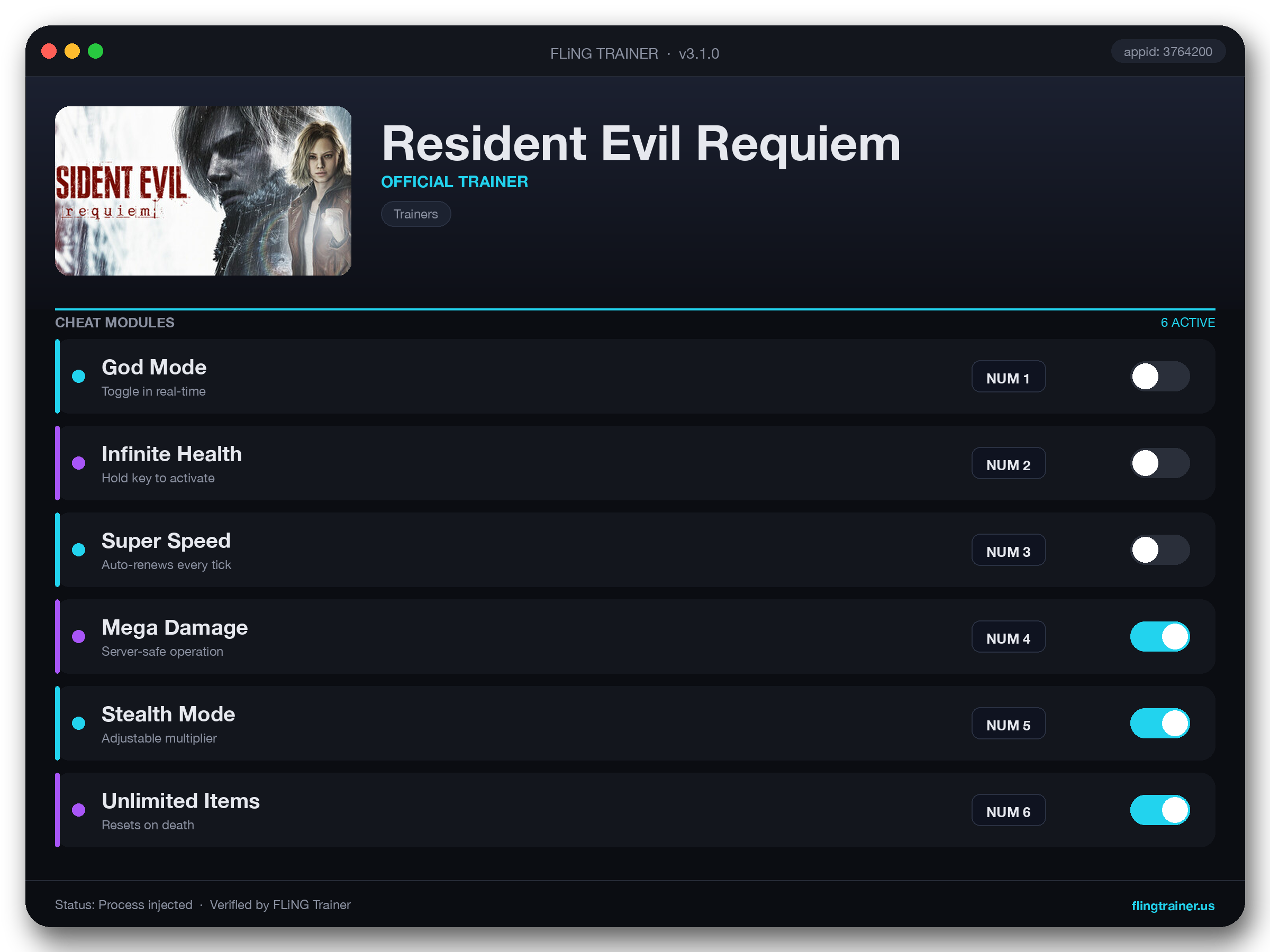 Resident Evil Requiem Trainer interface