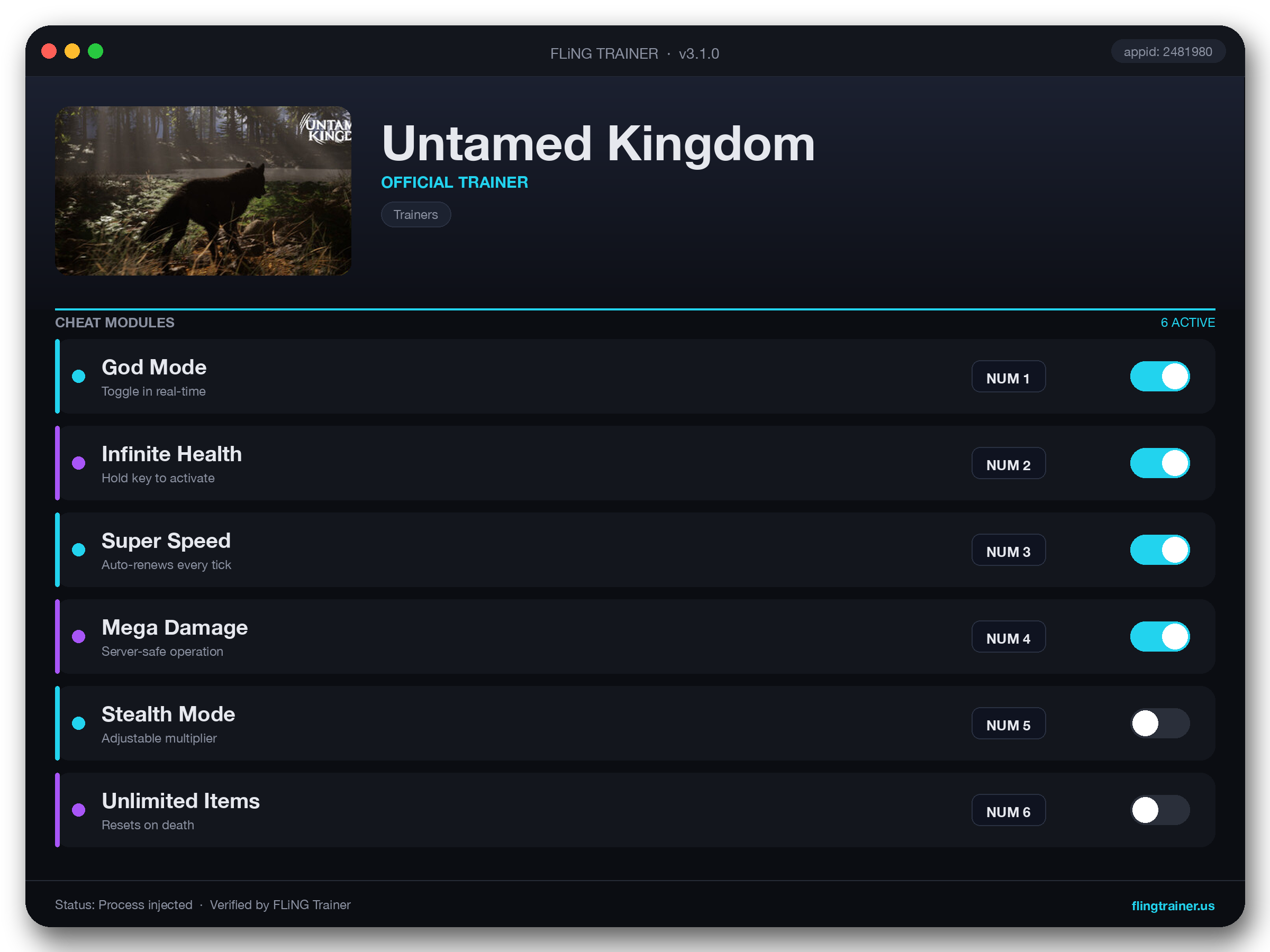 Untamed Kingdom Trainer interface
