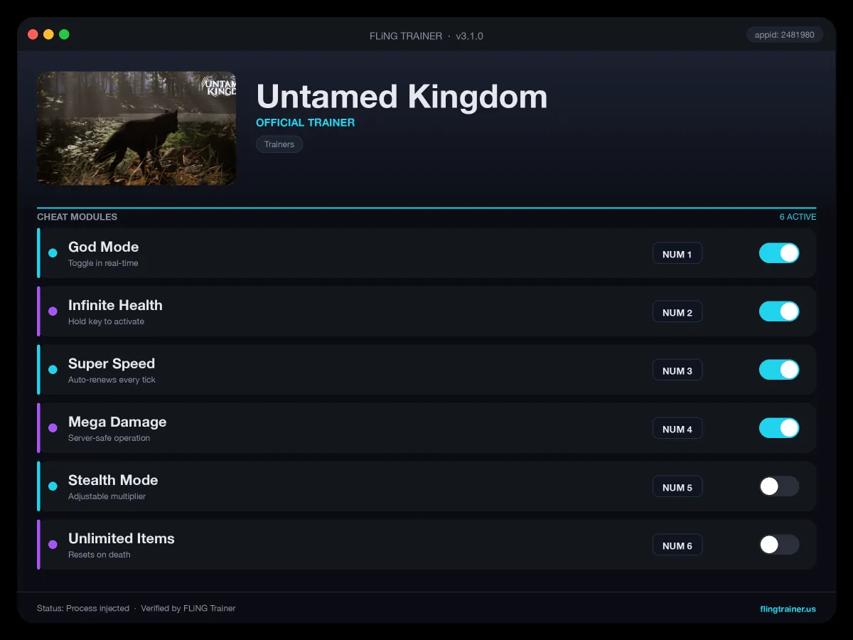 Untamed Kingdom Trainer interface