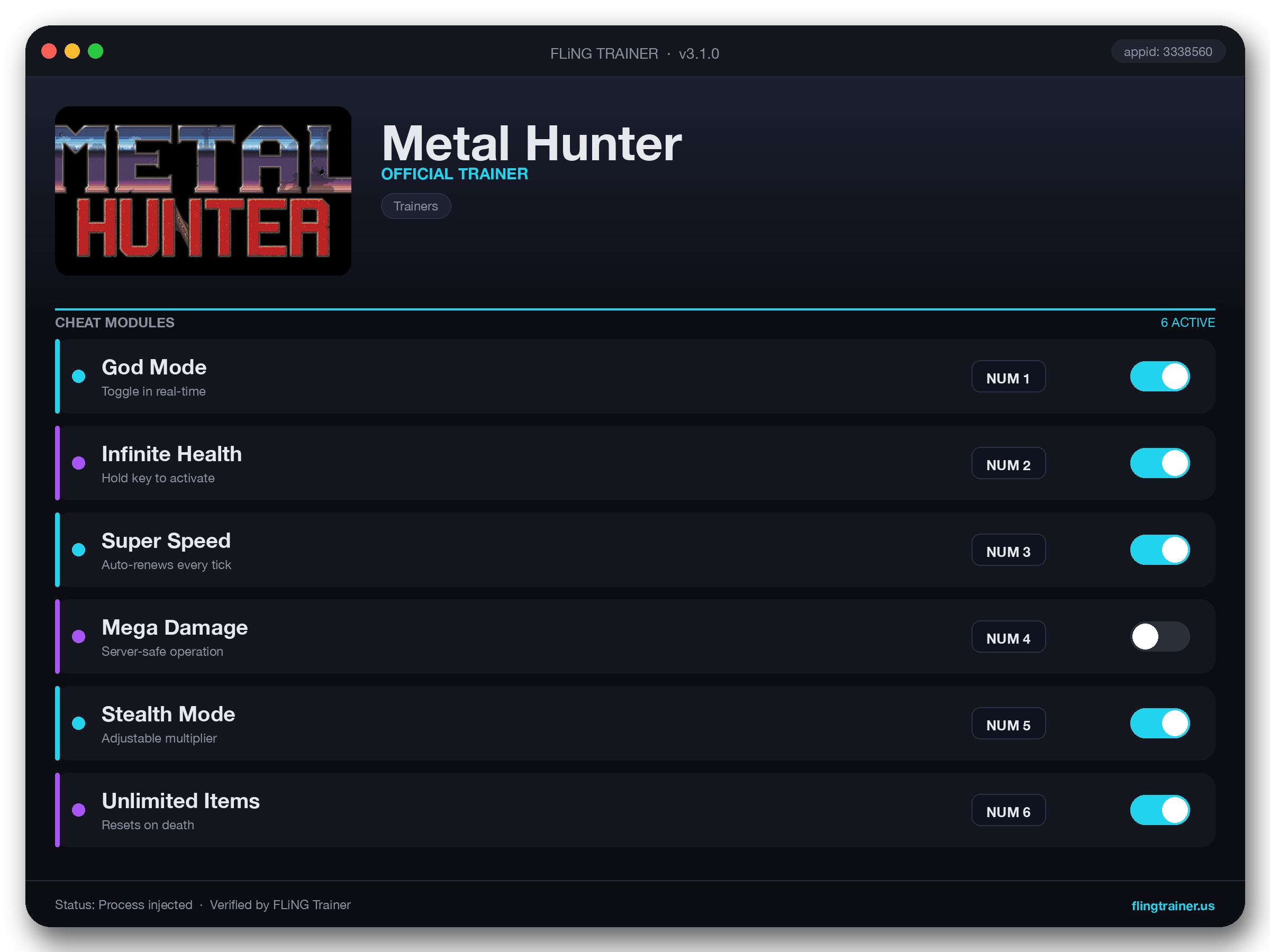 Metal Hunter Trainer interface