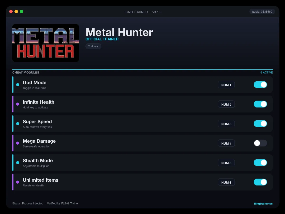 Metal Hunter Trainer interface