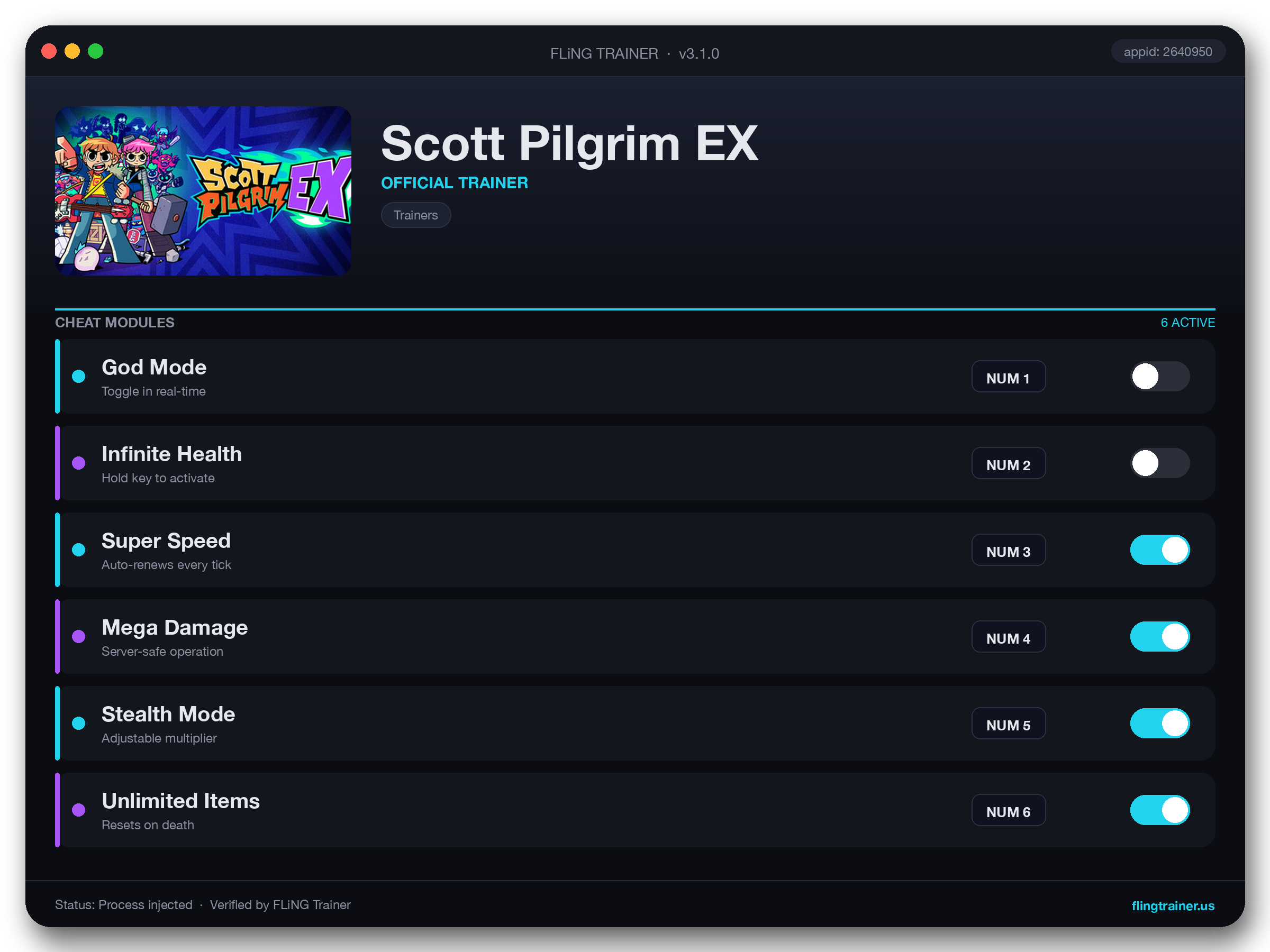 Scott Pilgrim EX Trainer interface