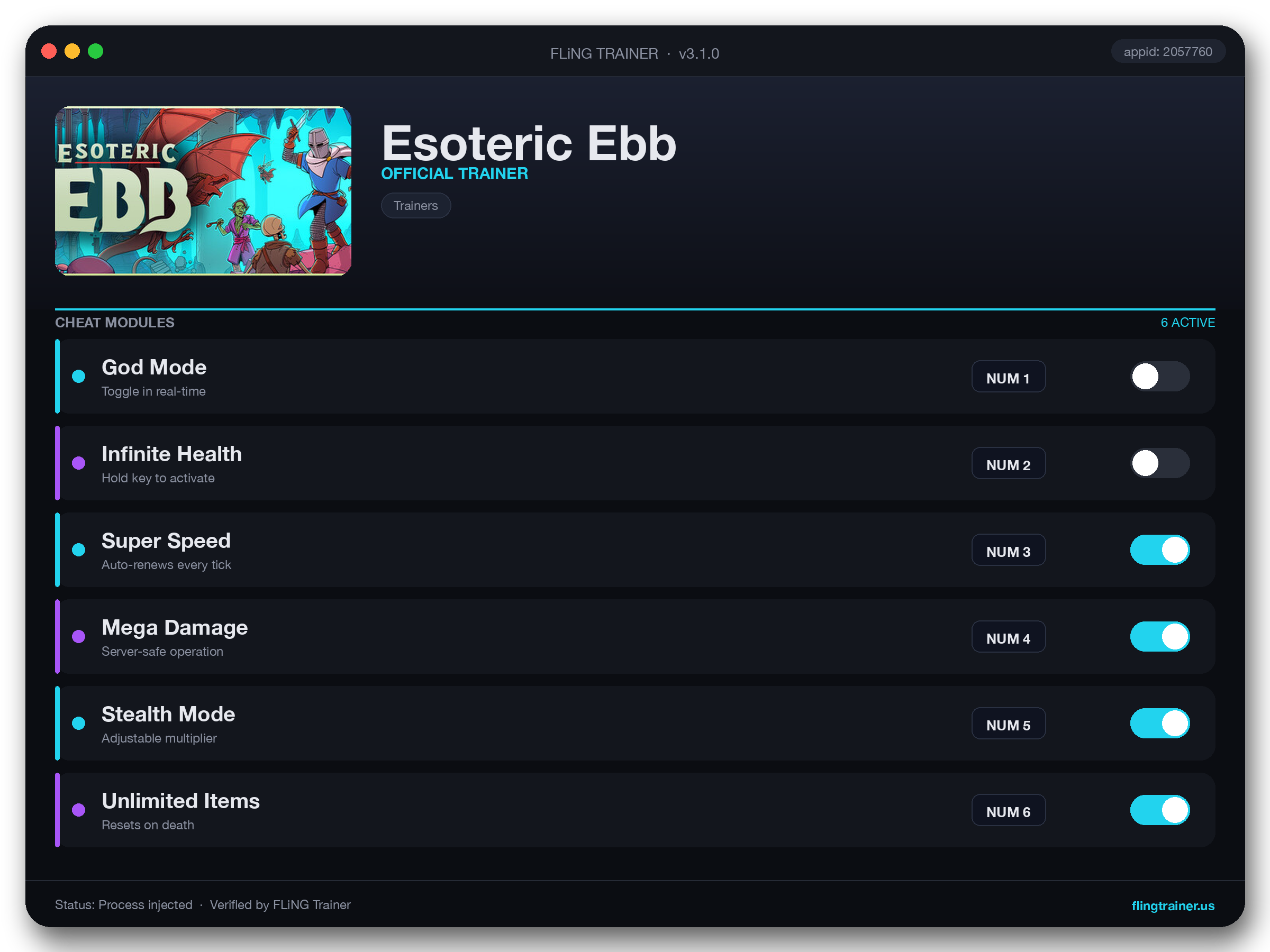 Esoteric Ebb Trainer interface