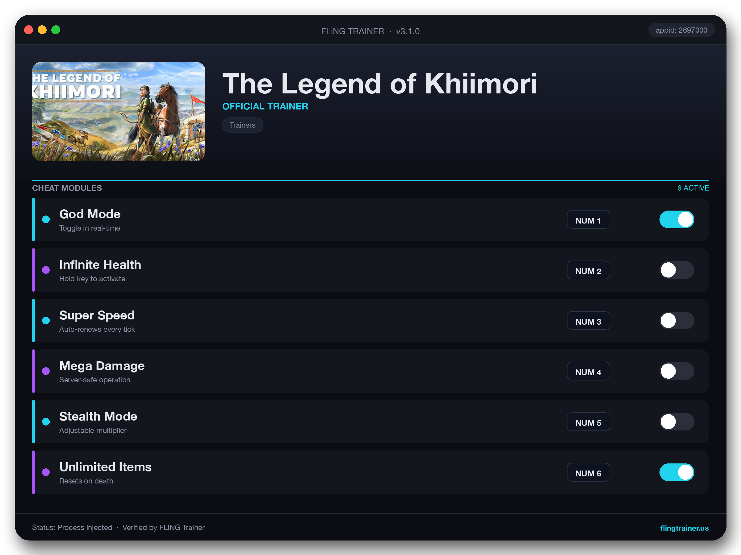 The Legend of Khiimori Trainer interface