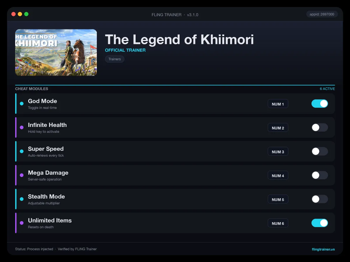 The Legend of Khiimori Trainer interface
