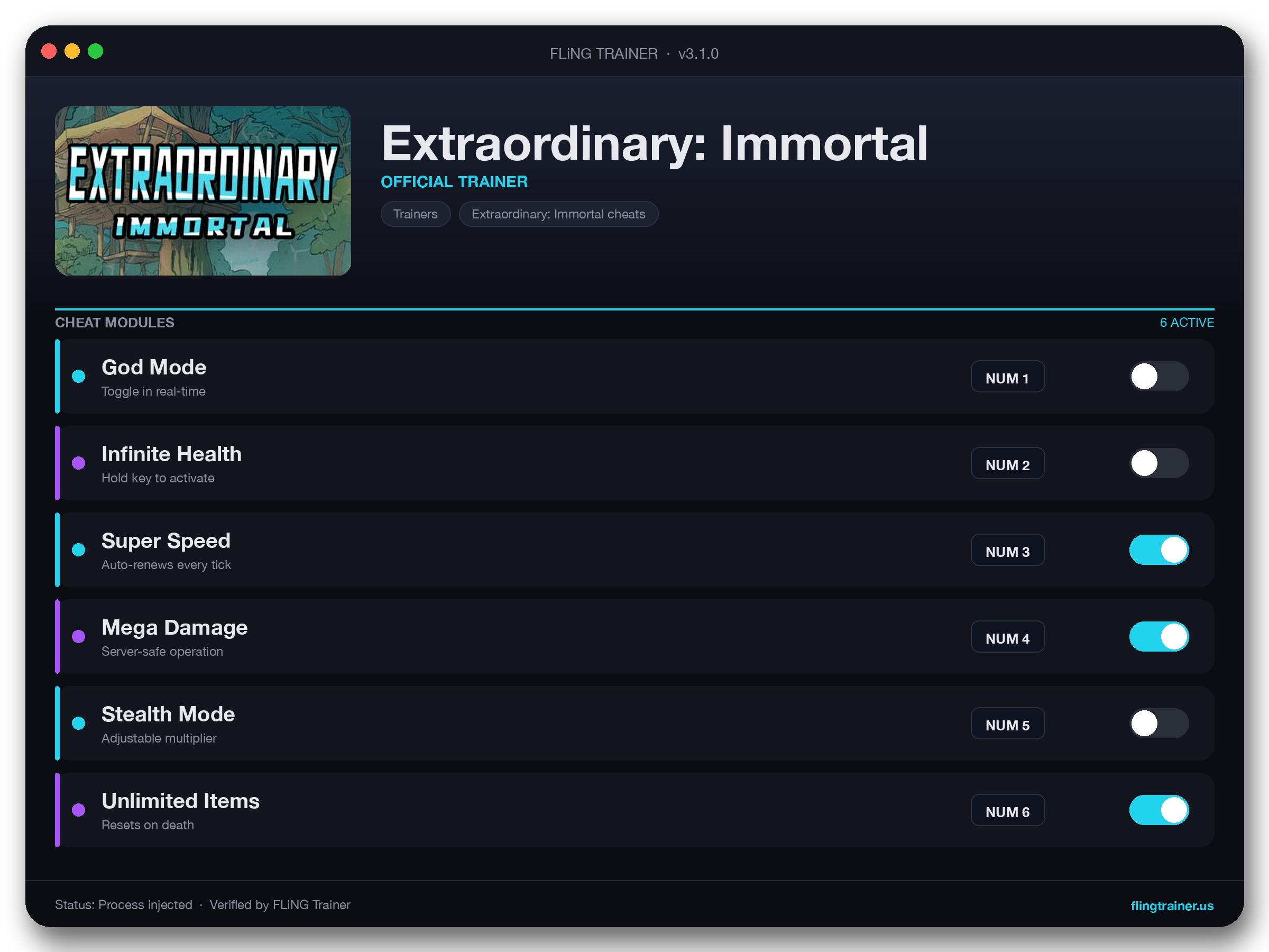 Extraordinary: Immortal Trainer interface
