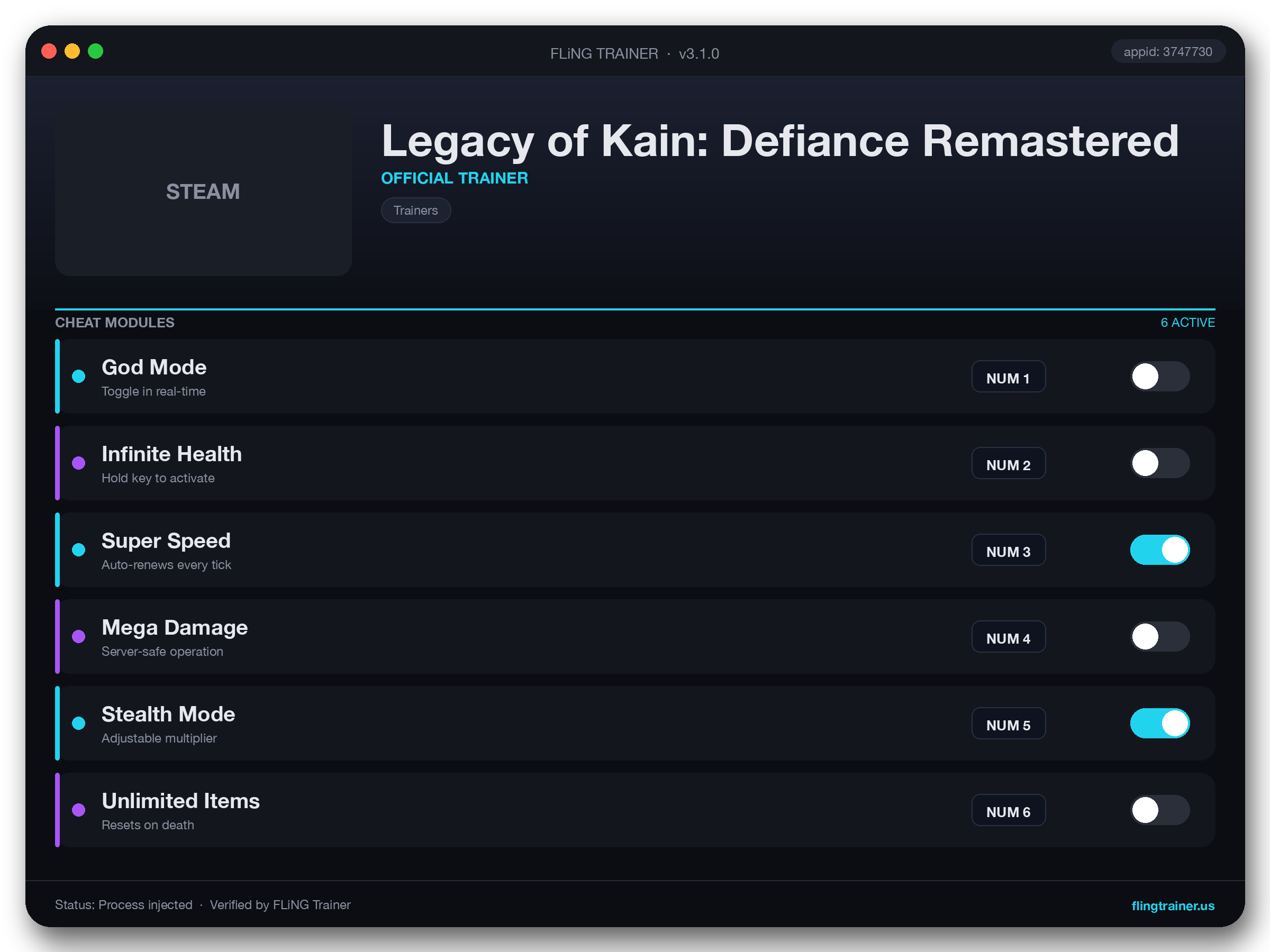 Legacy of Kain: Defiance Remastered Trainer interface