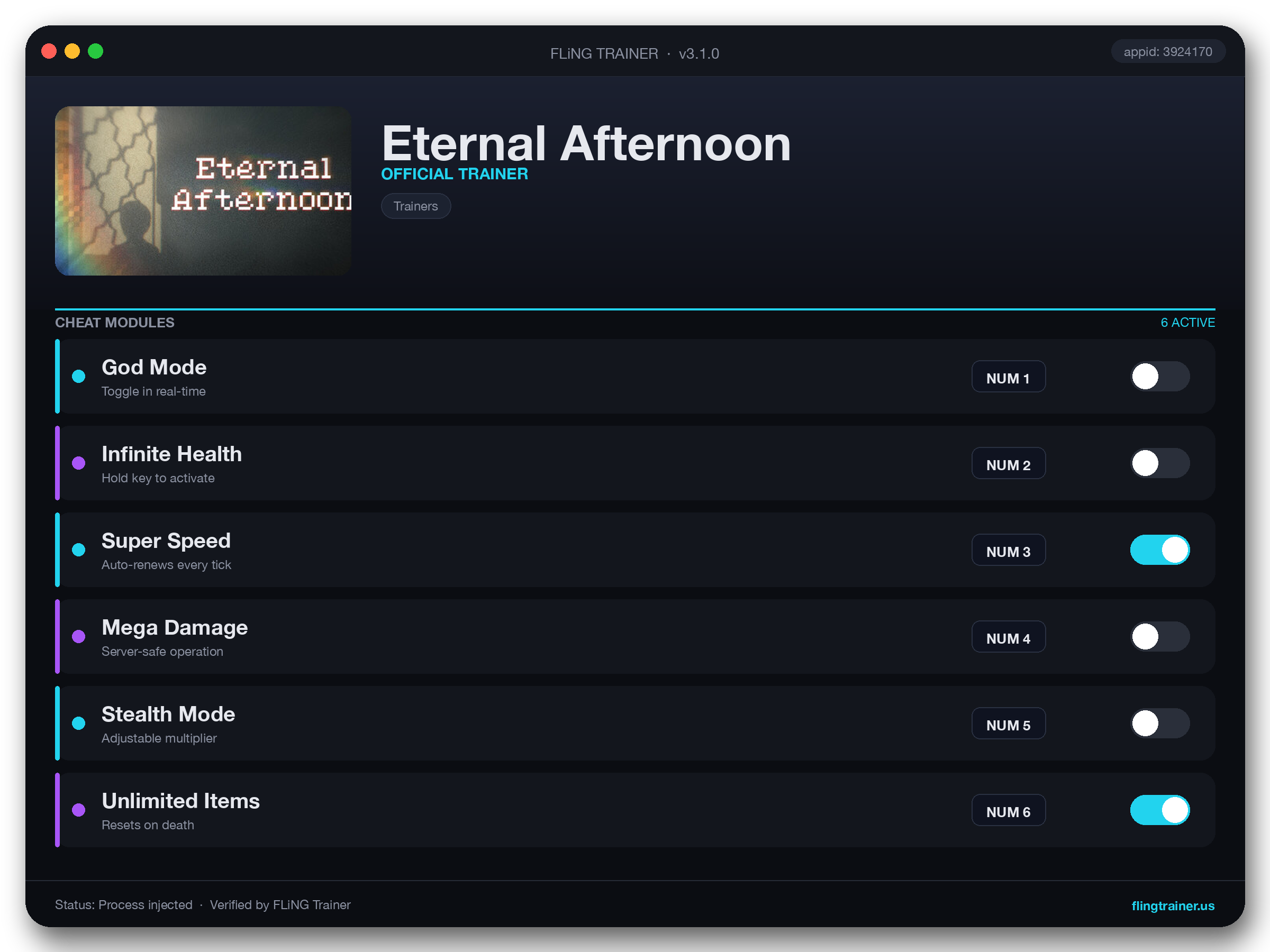Eternal Afternoon Trainer interface