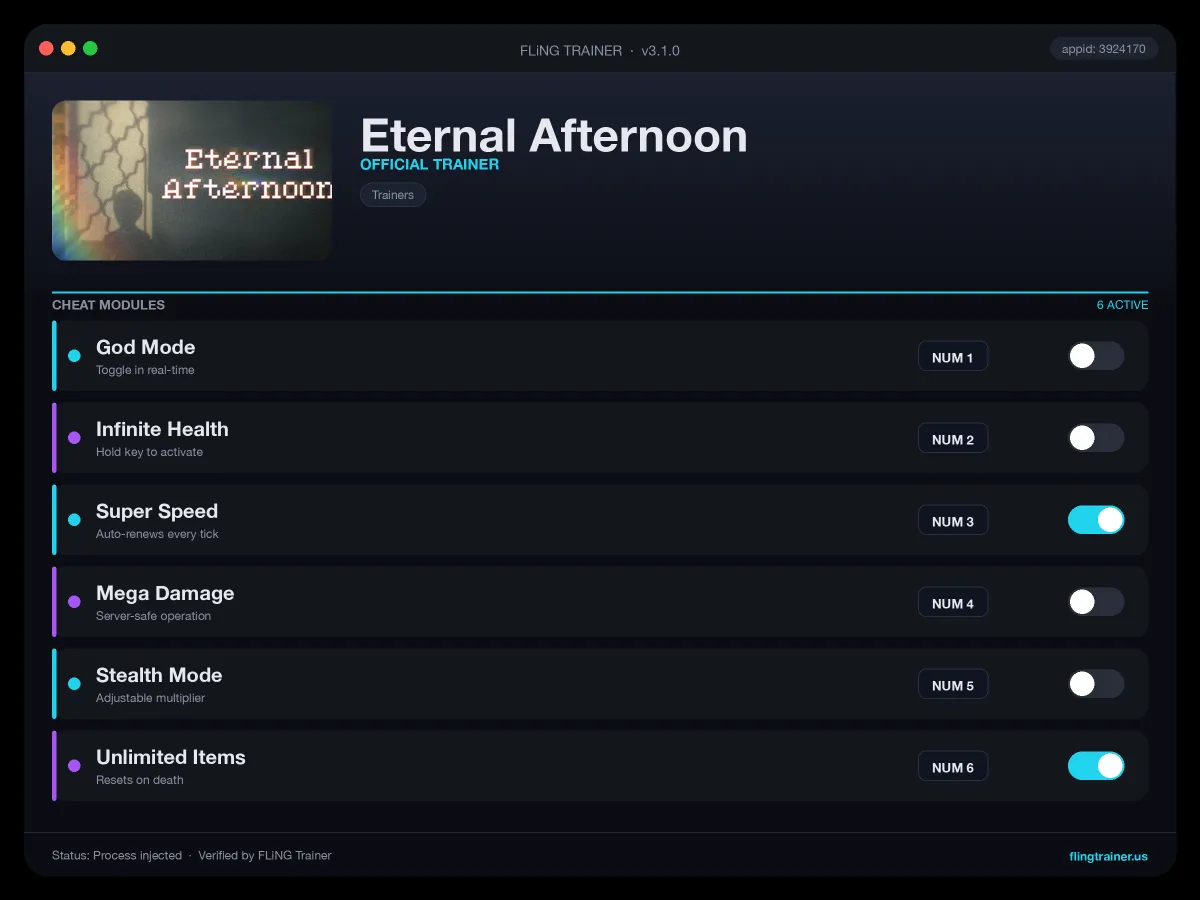 Eternal Afternoon Trainer interface