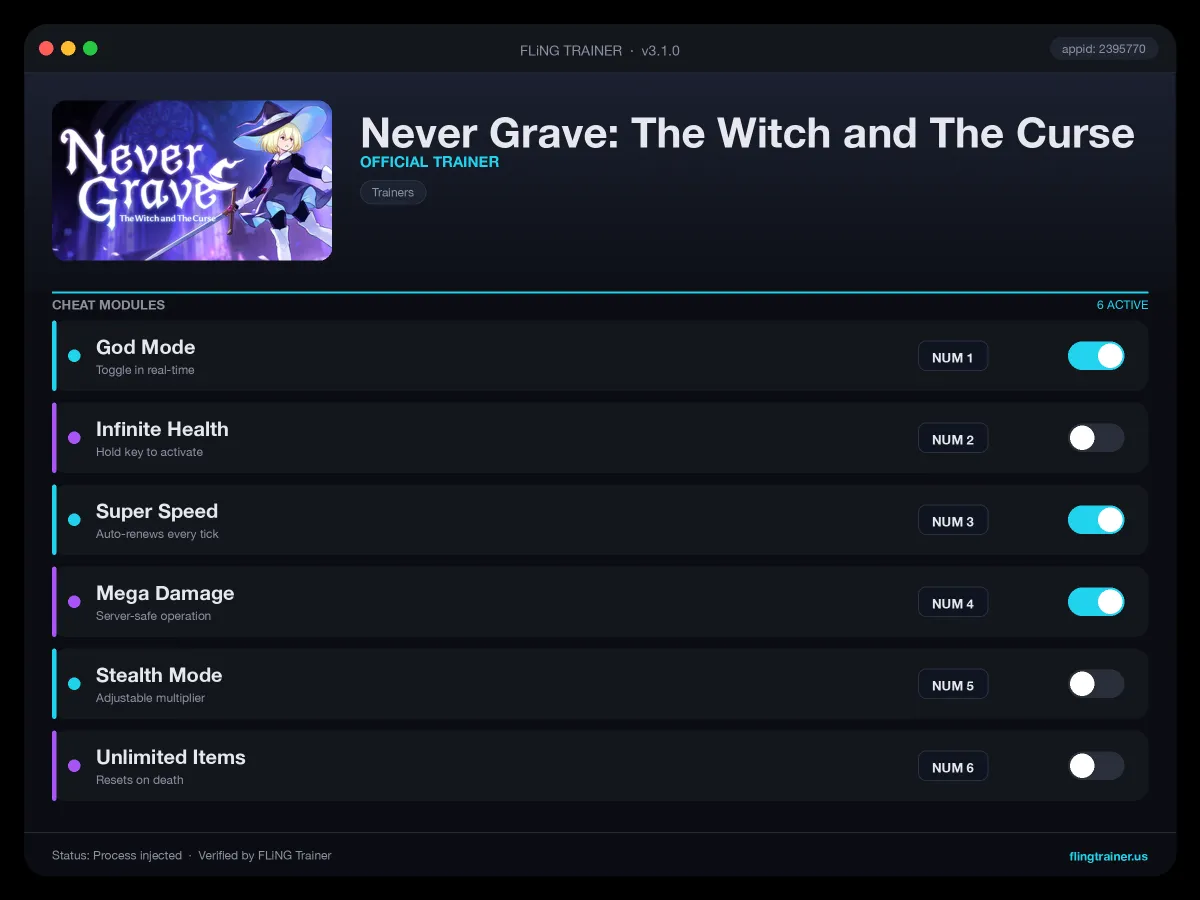 Never Grave: The Witch and The Curse Trainer interface
