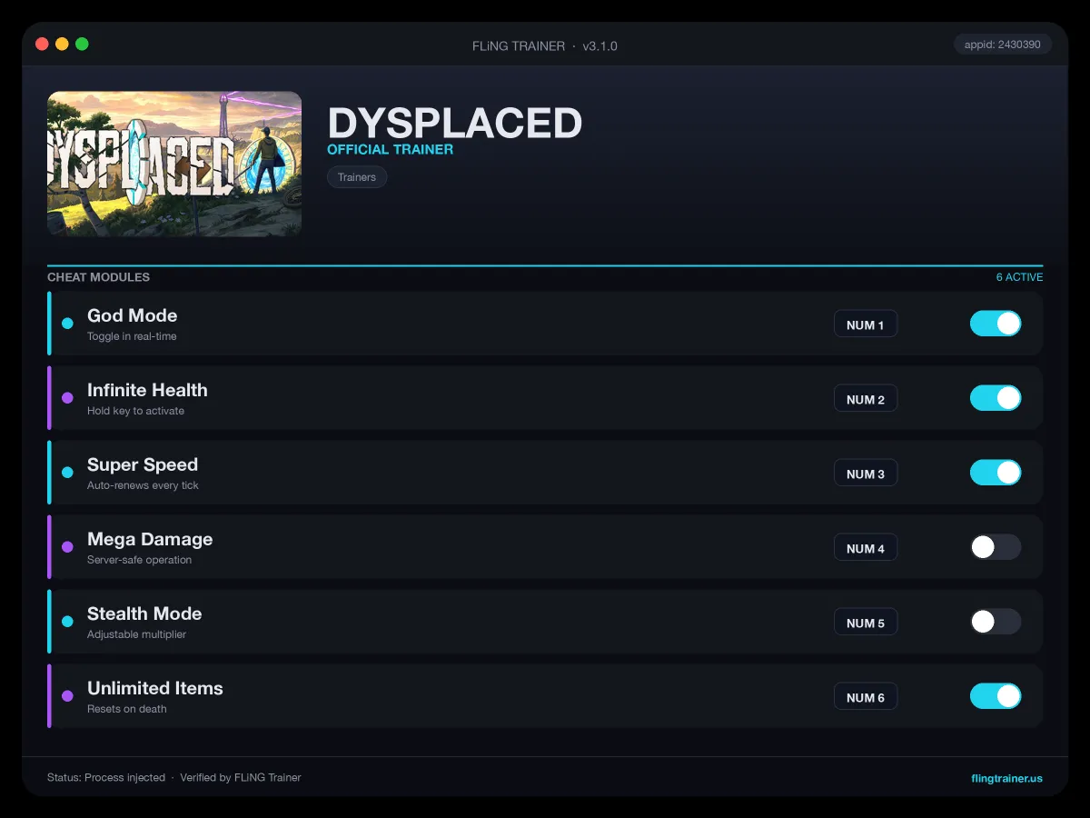 DYSPLACED Trainer interface