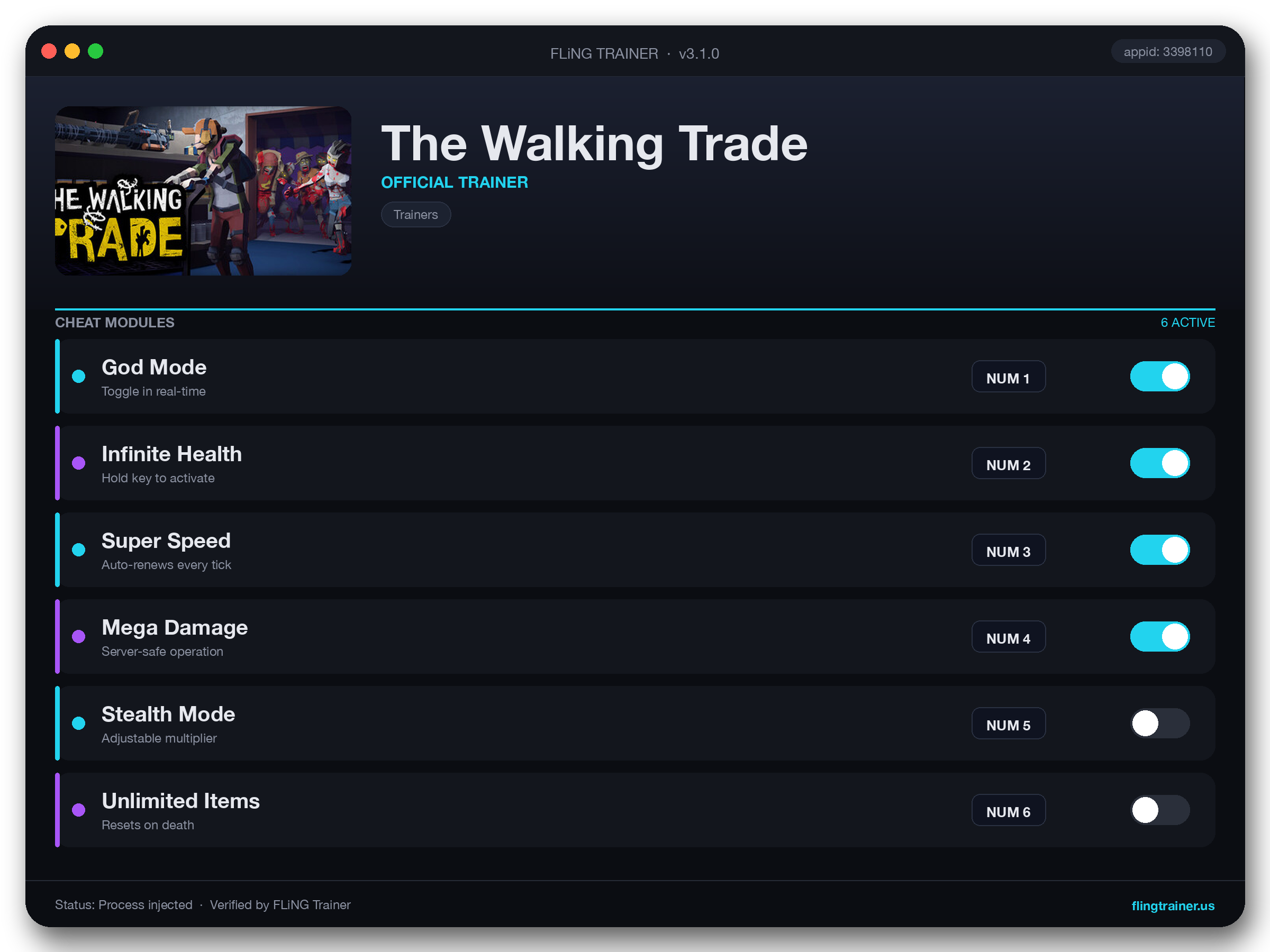 The Walking Trade Trainer interface