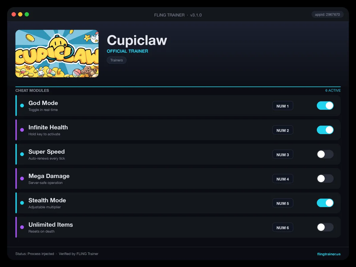 Cupiclaw Trainer interface