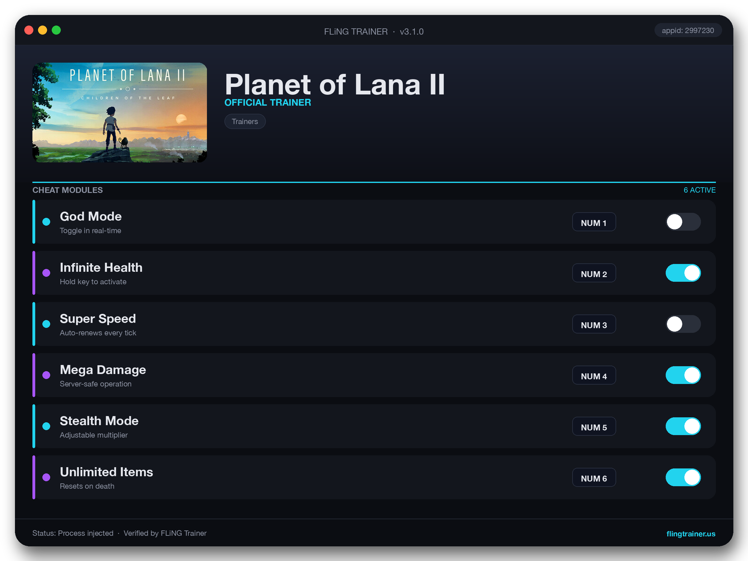 Planet of Lana II Trainer interface