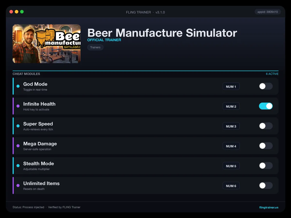 Beer Manufacture Simulator Trainer interface