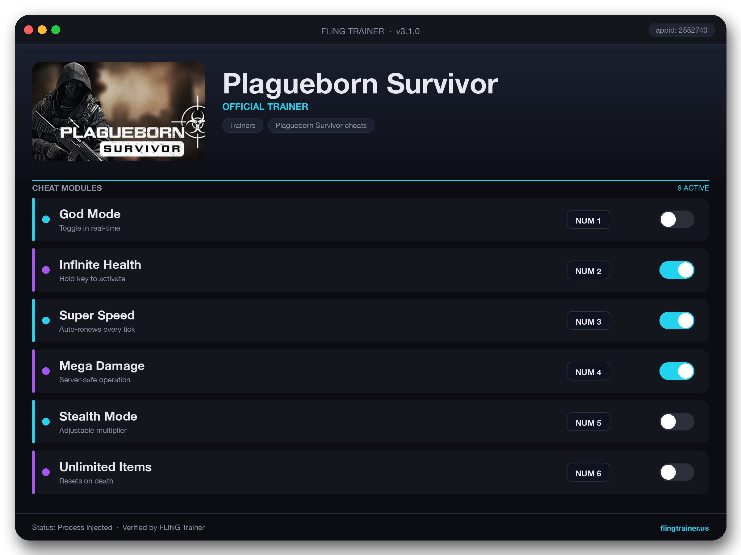 Plagueborn Survivor Trainer interface