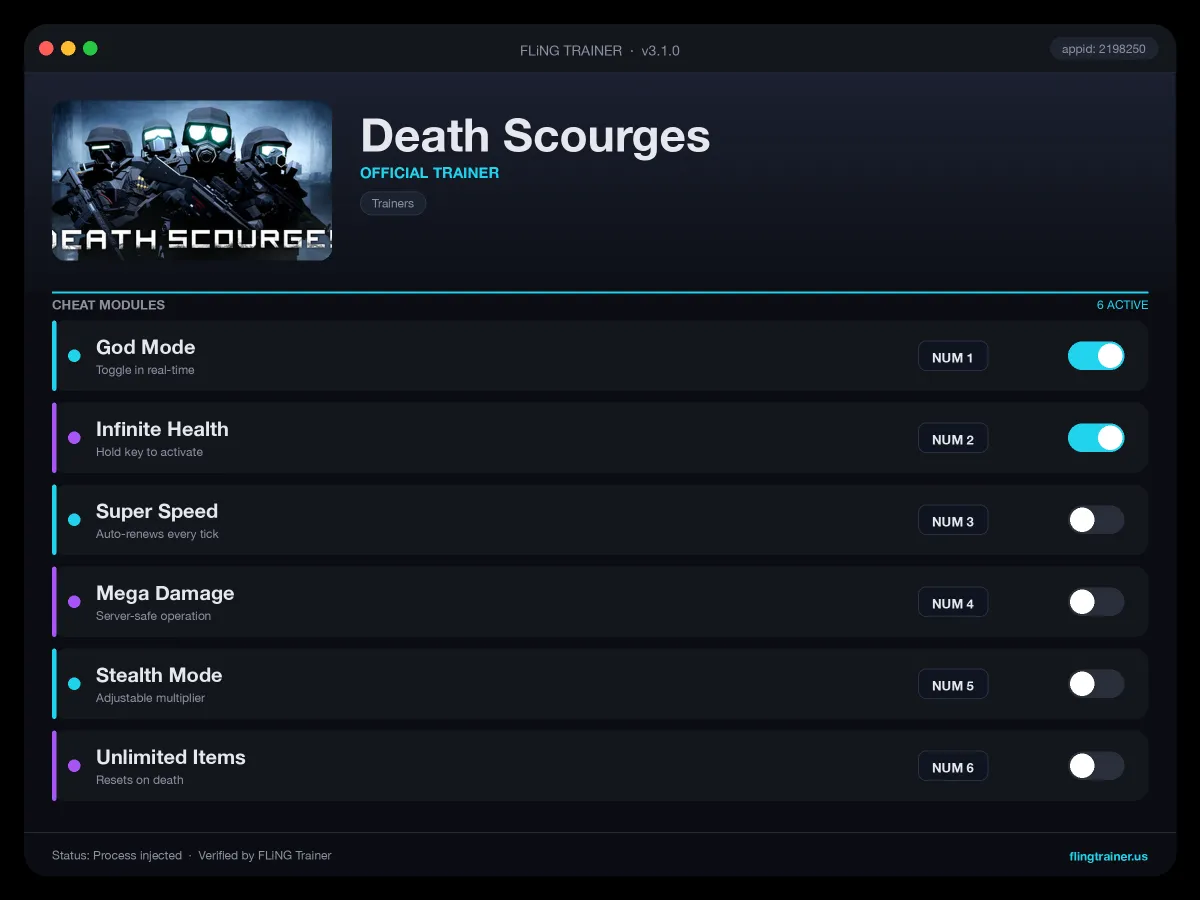Death Scourges Trainer interface