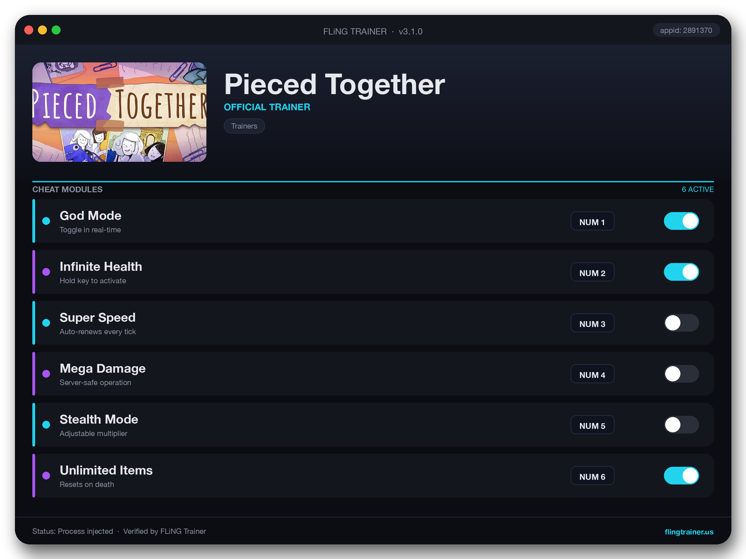 Pieced Together Trainer interface