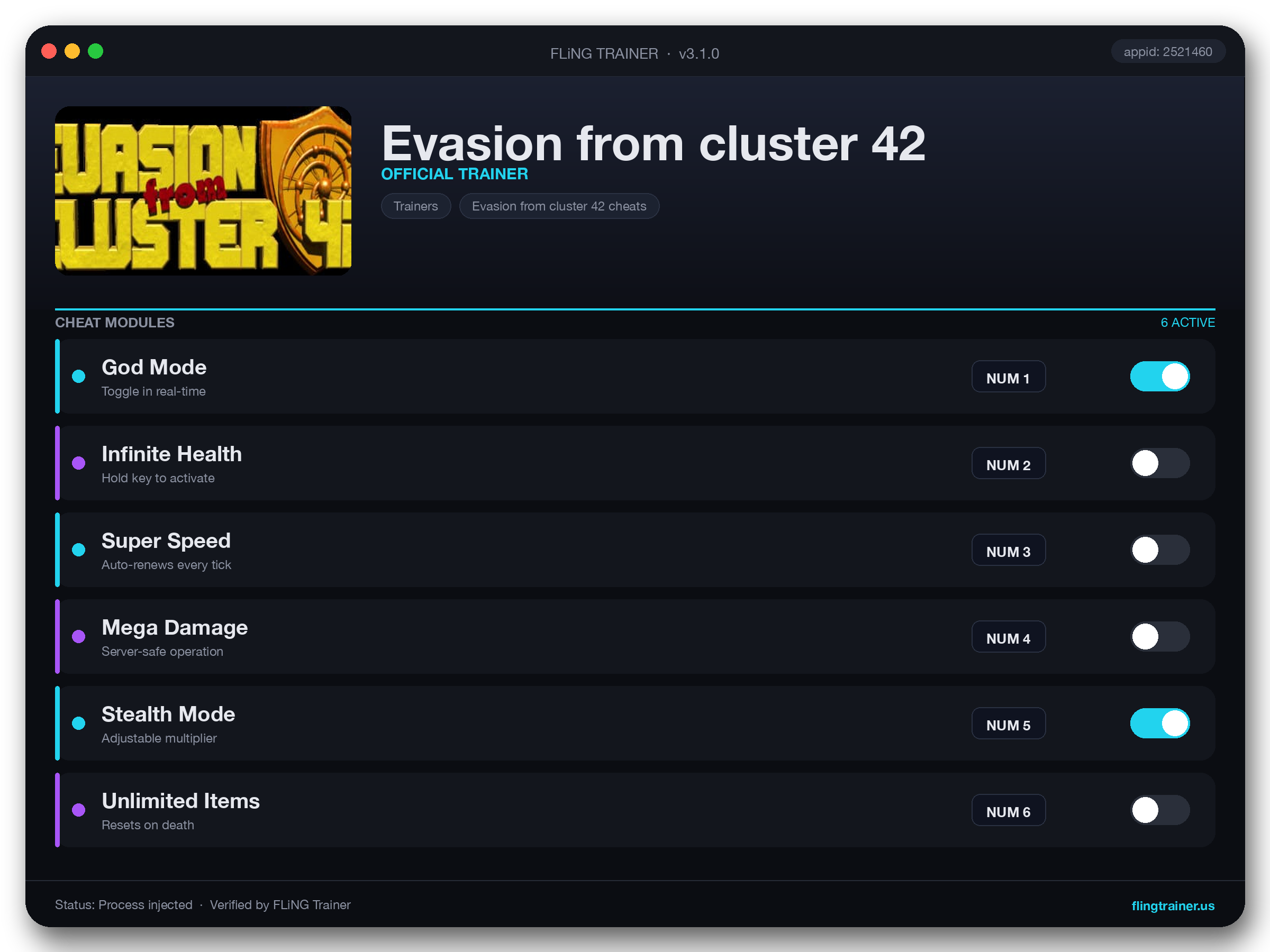 Evasion from cluster 42 Trainer interface
