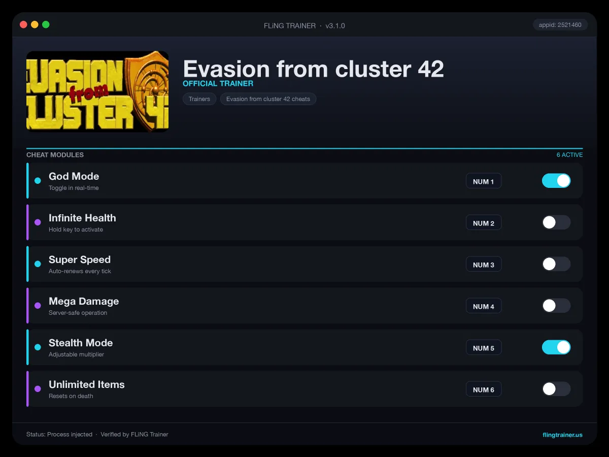 Evasion from cluster 42 Trainer interface