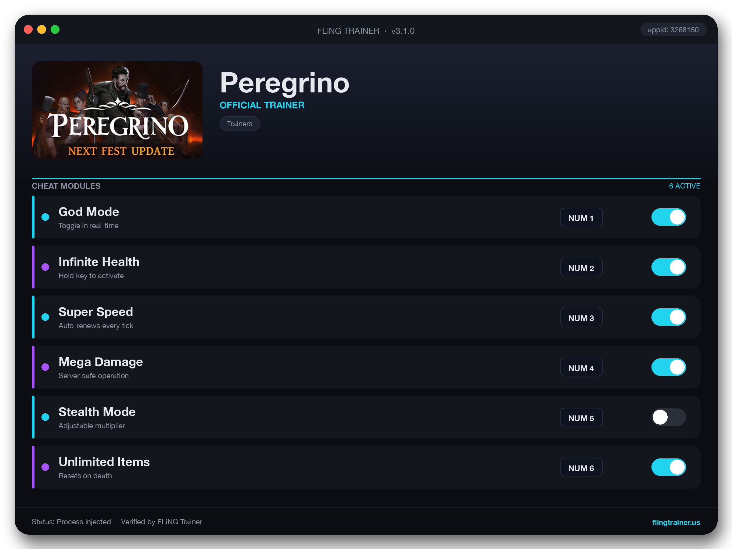 Peregrino Trainer interface