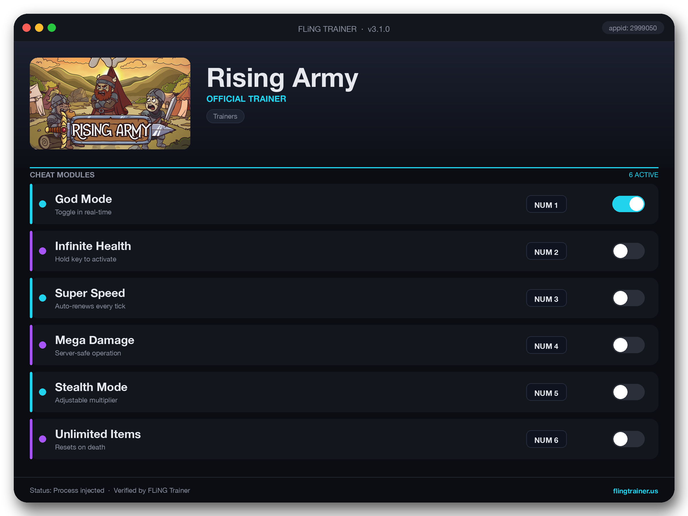Rising Army Trainer interface