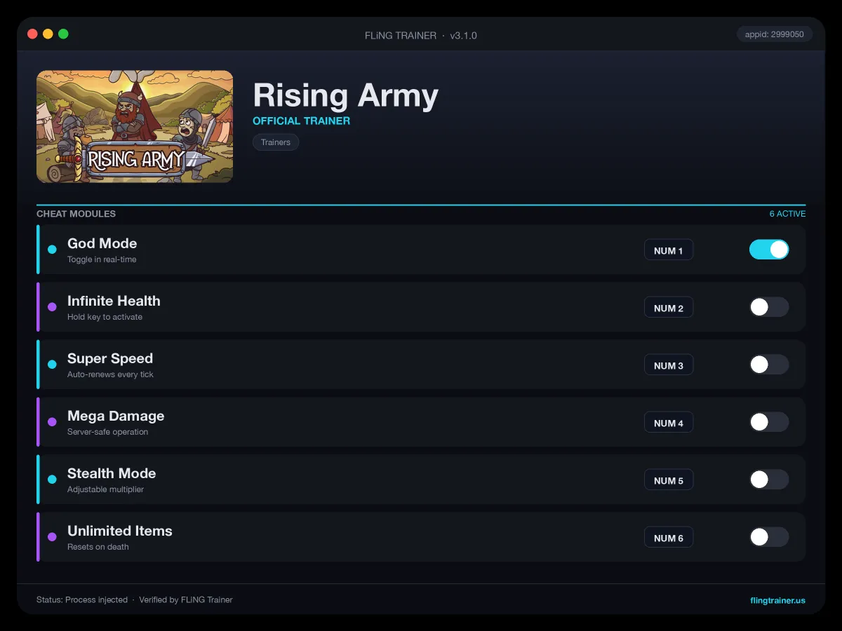 Rising Army Trainer interface