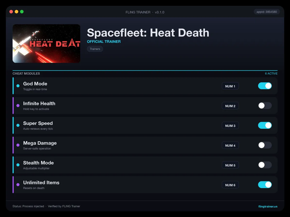 Spacefleet: Heat Death Trainer interface