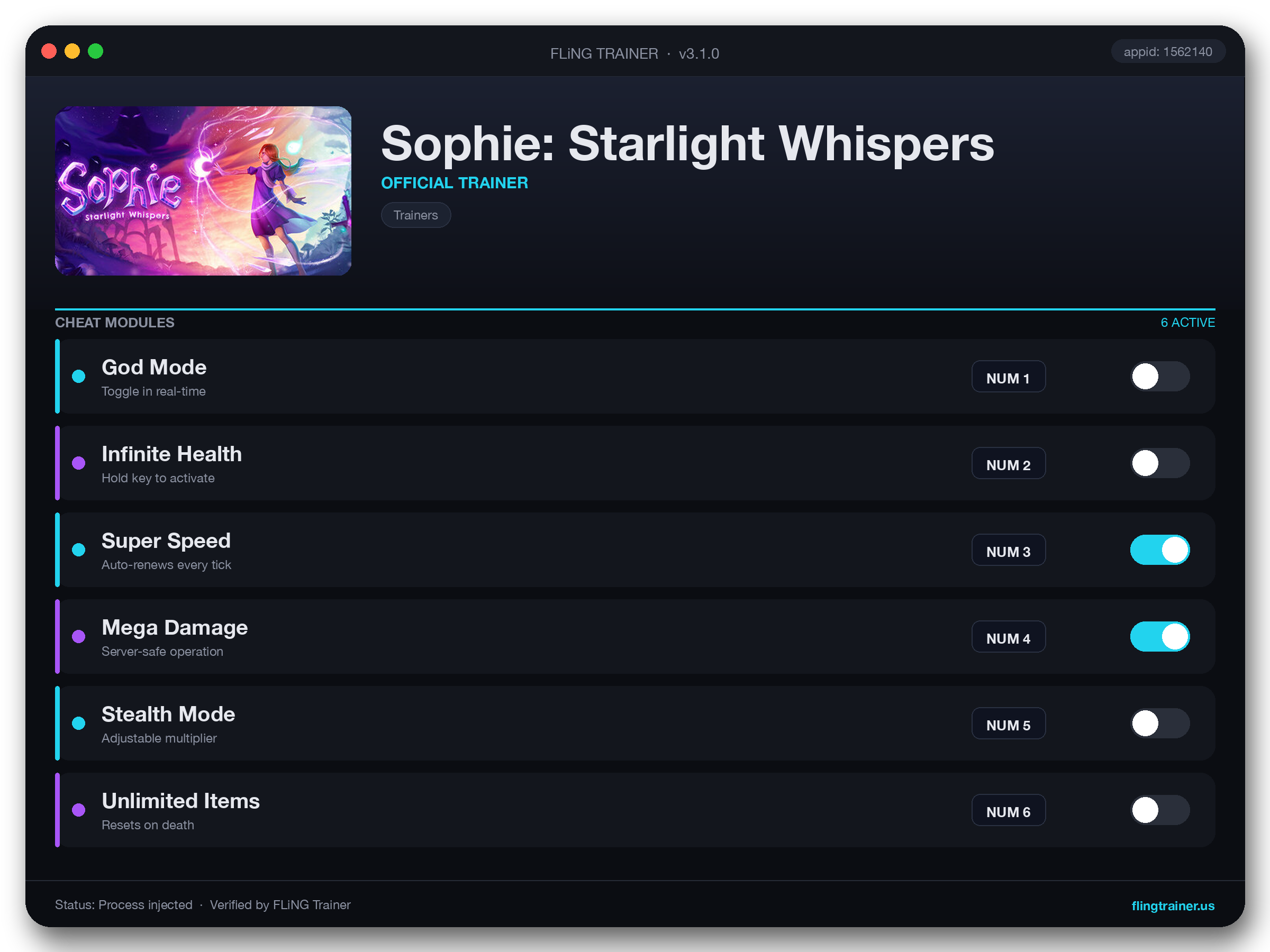 Sophie: Starlight Whispers Trainer interface