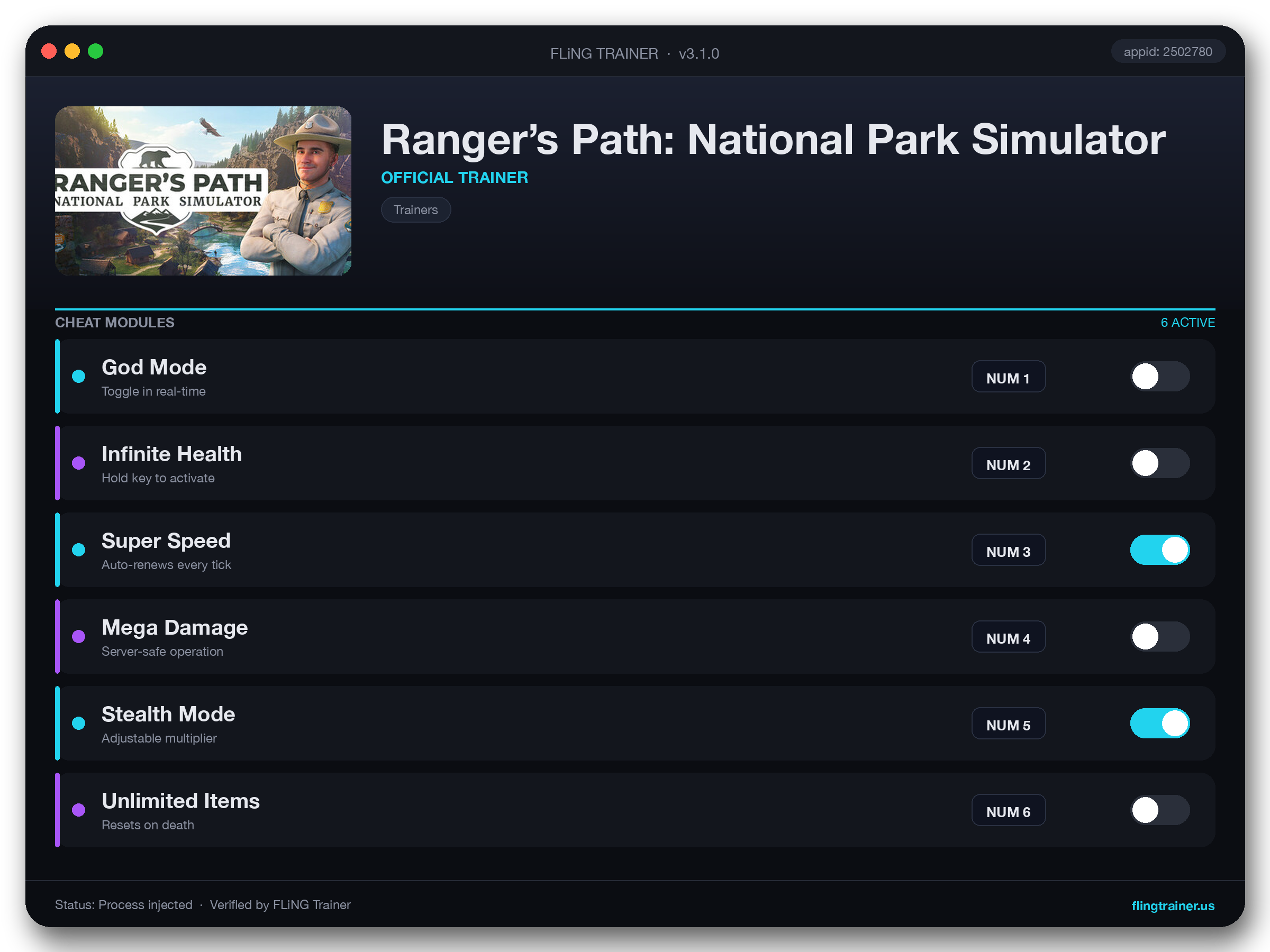 Ranger’s Path: National Park Simulator Trainer interface