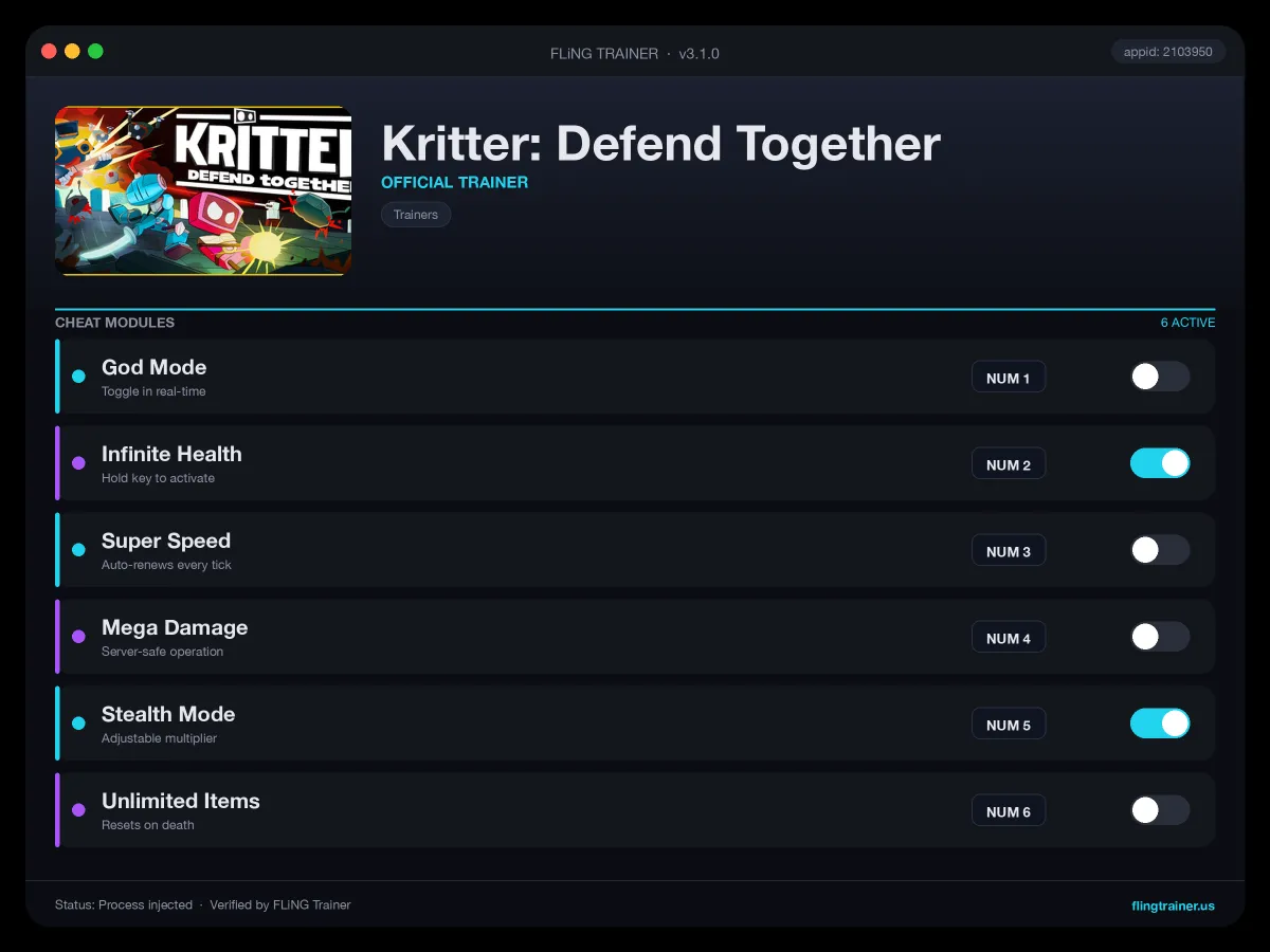 Kritter: Defend Together Trainer interface