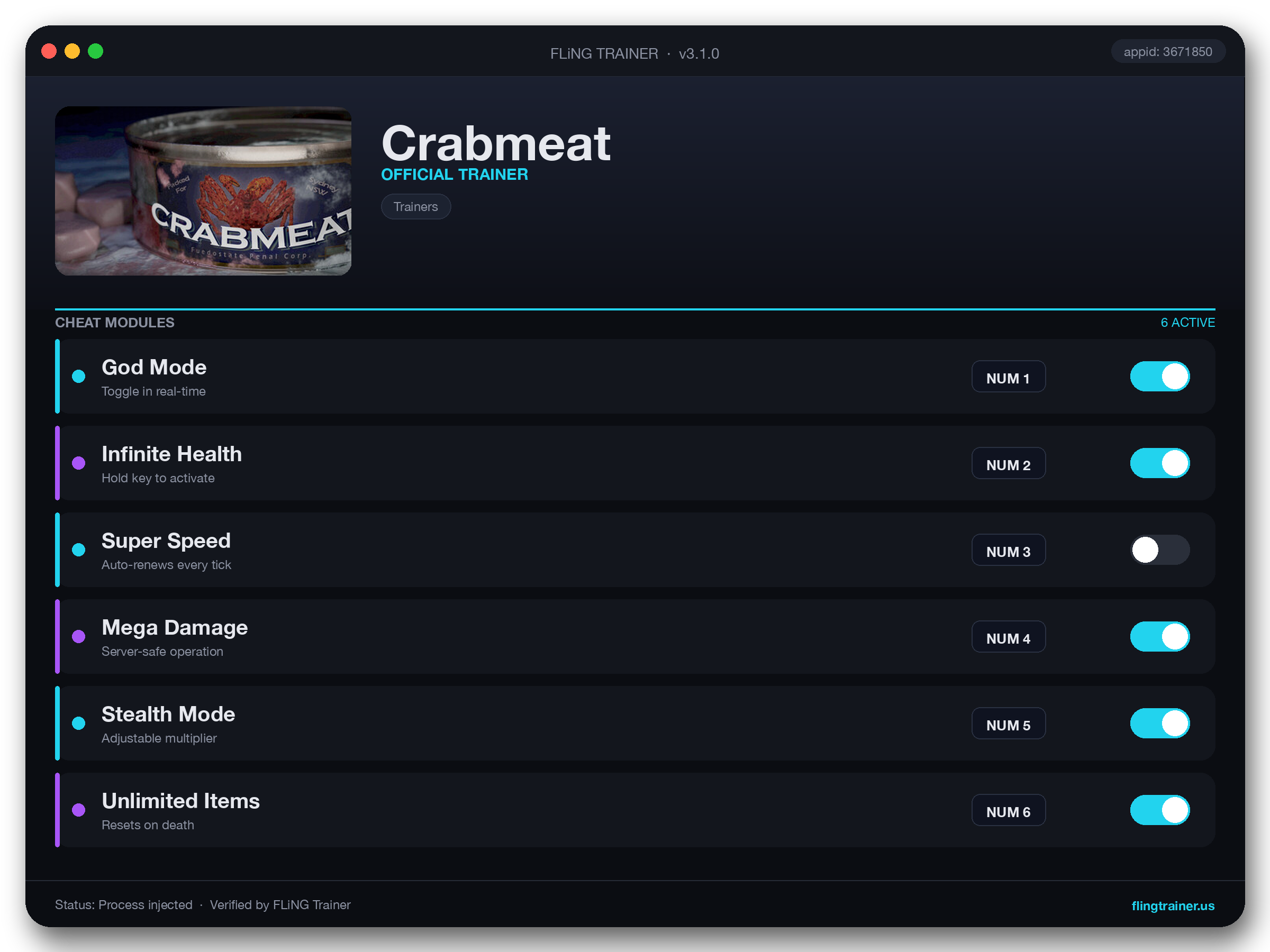Crabmeat Trainer interface