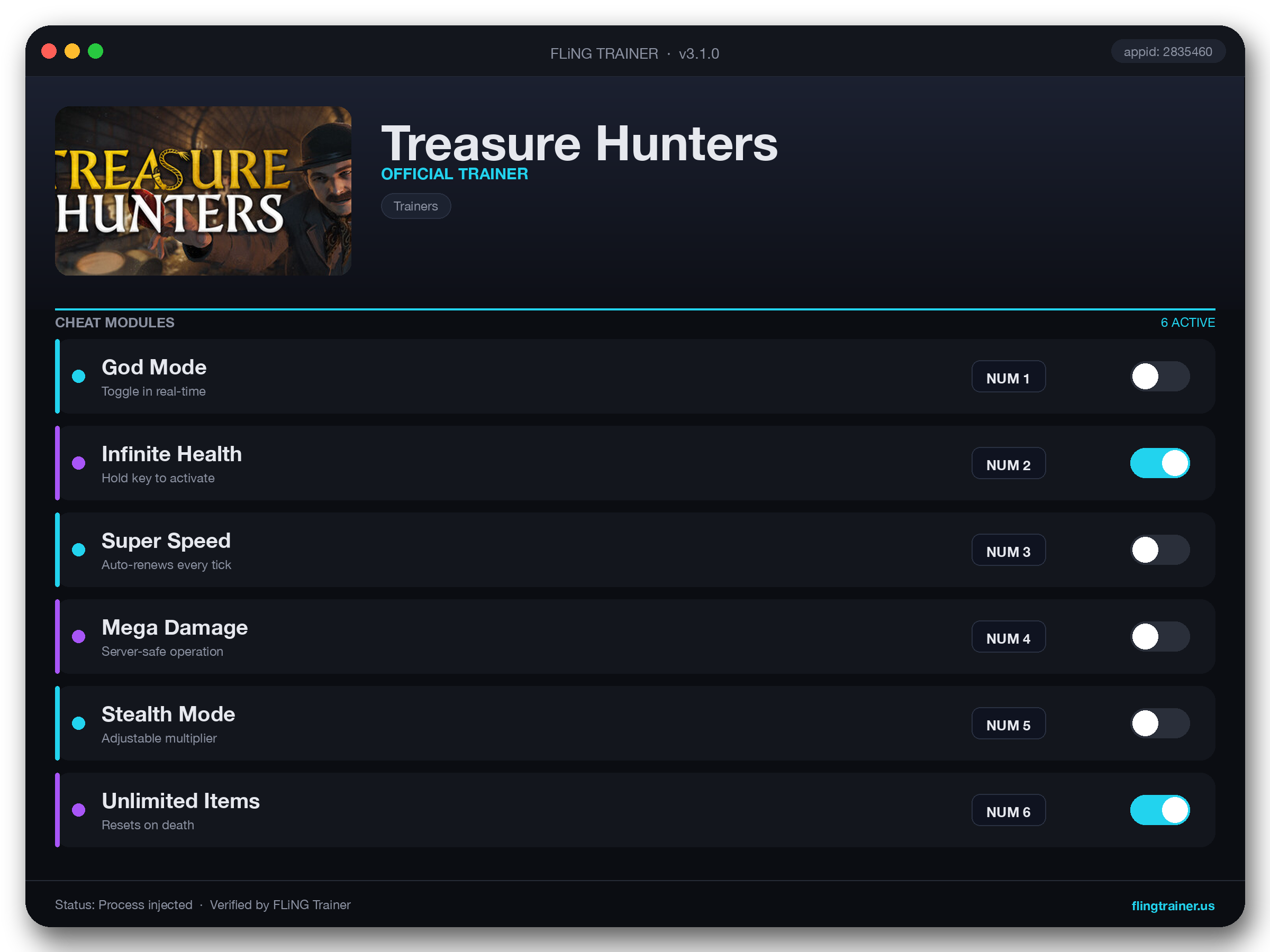Treasure Hunters Trainer interface